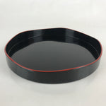 Japanese Wooden Lacquered Tray Obon Vtg Wavy Edge Round Black Red UR845