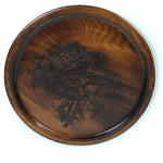 Japanese Wooden Lacquered Tray Obon Vtg Wood Carving Moutan Peony UR637