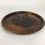 Japanese Wooden Lacquered Tray Obon Vtg Wood Carving Moutan Peony UR637
