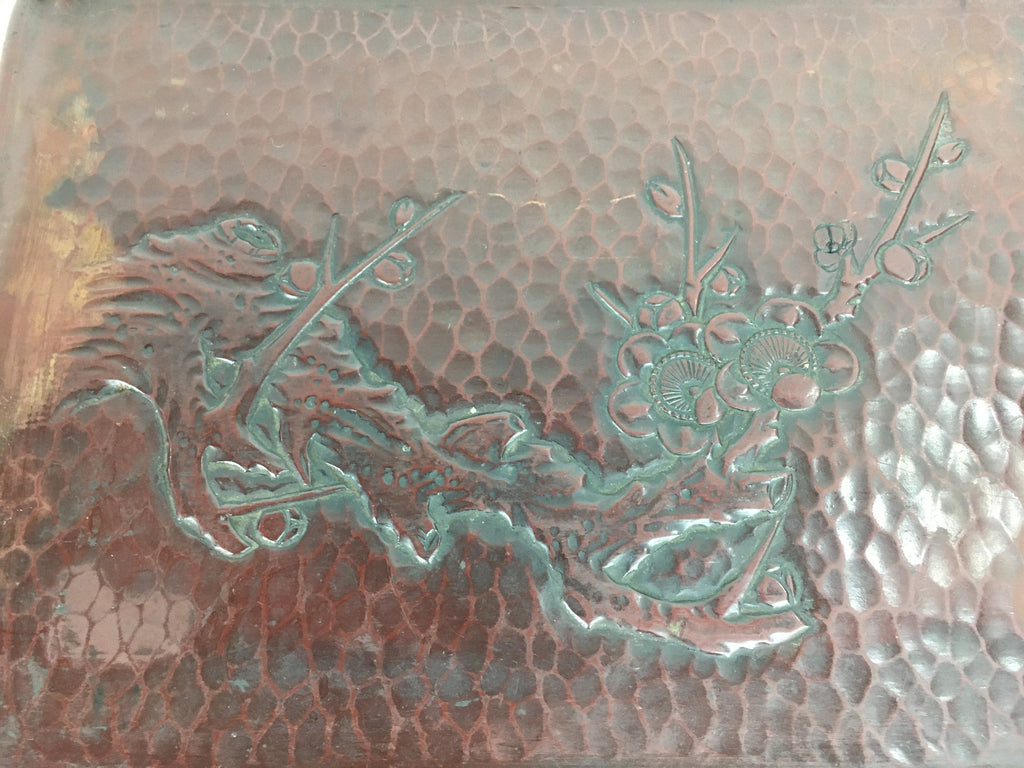 Japanese Wooden Lacquered Tray Obon Vtg Wood Carving Plum Blossom UR519