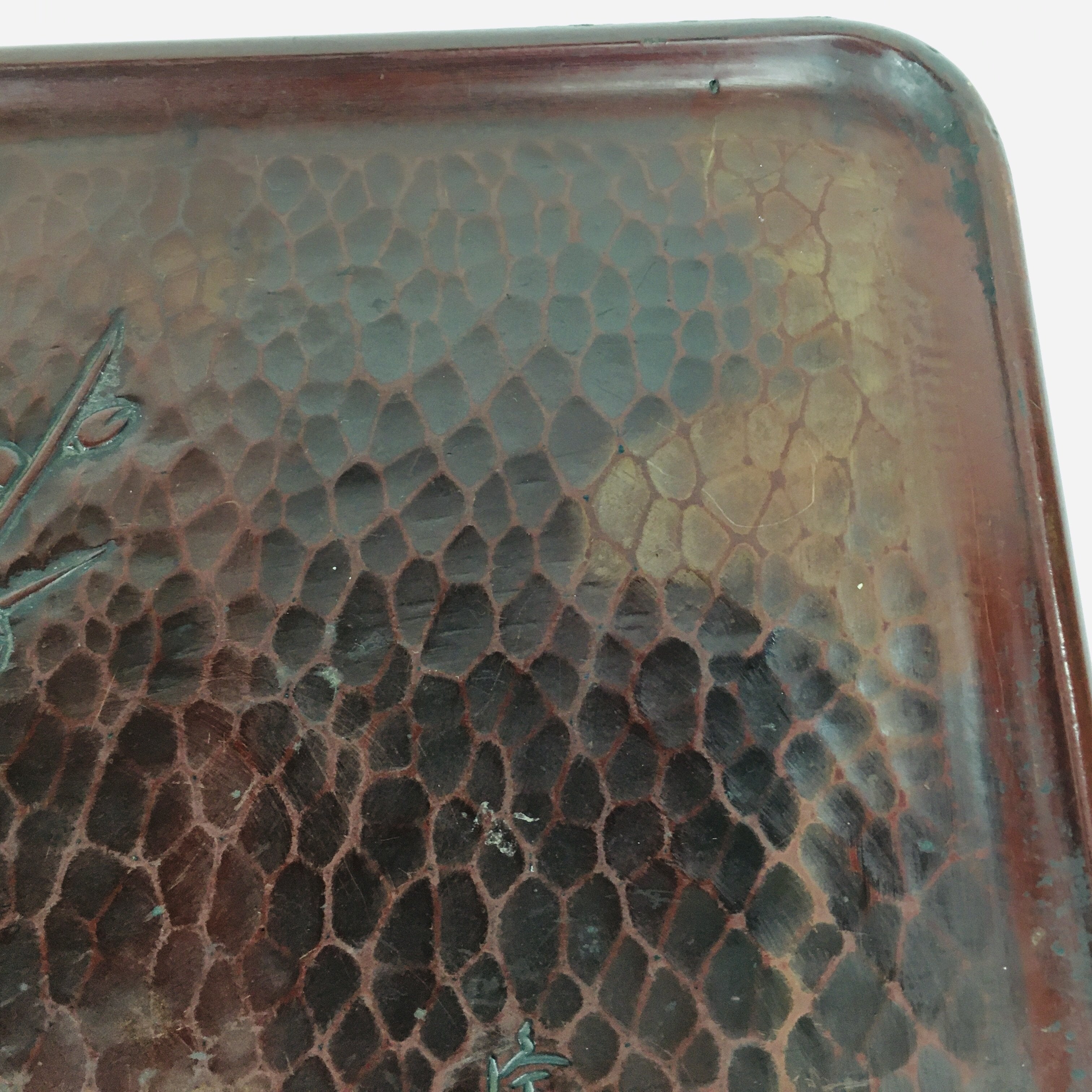 Japanese Wooden Lacquered Tray Obon Vtg Wood Carving Plum Blossom UR519