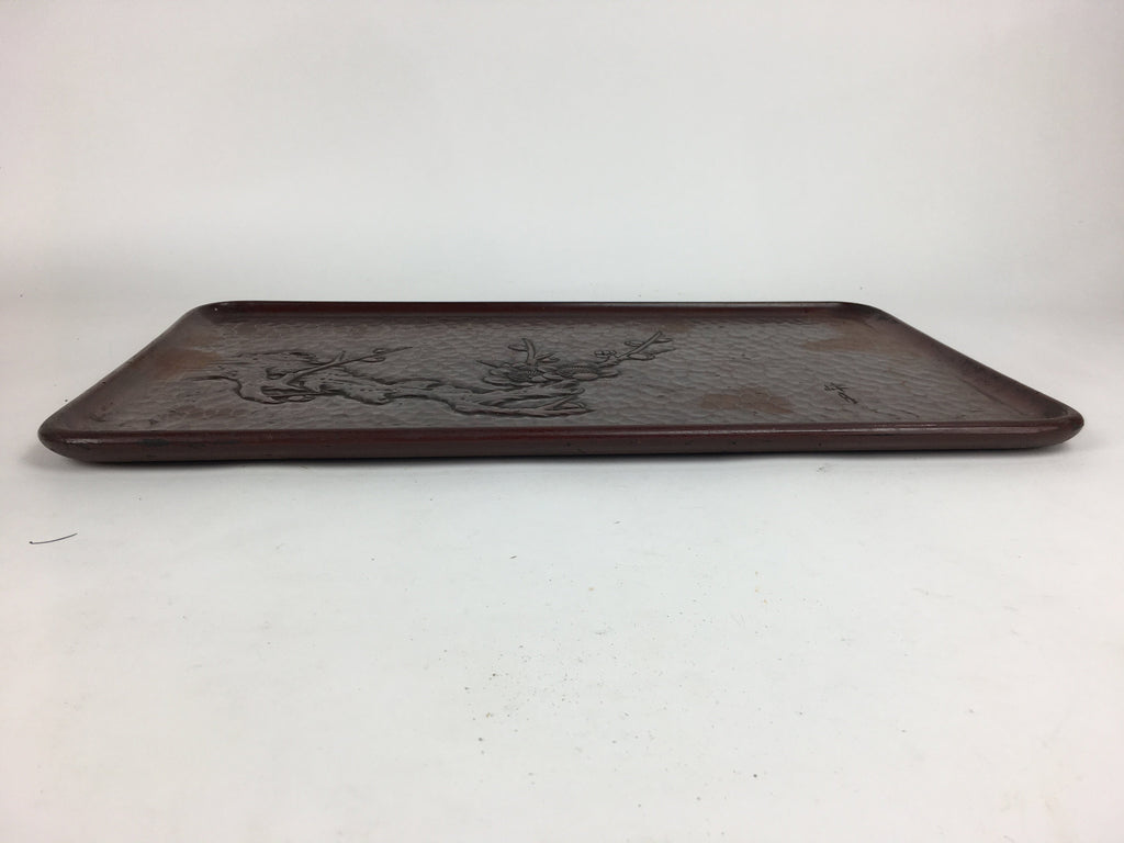 Japanese Wooden Lacquered Tray Obon Vtg Wood Carving Plum Blossom UR519