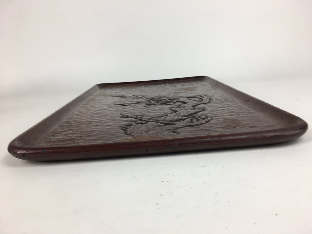 Japanese Wooden Lacquered Tray Obon Vtg Wood Carving Plum Blossom UR519