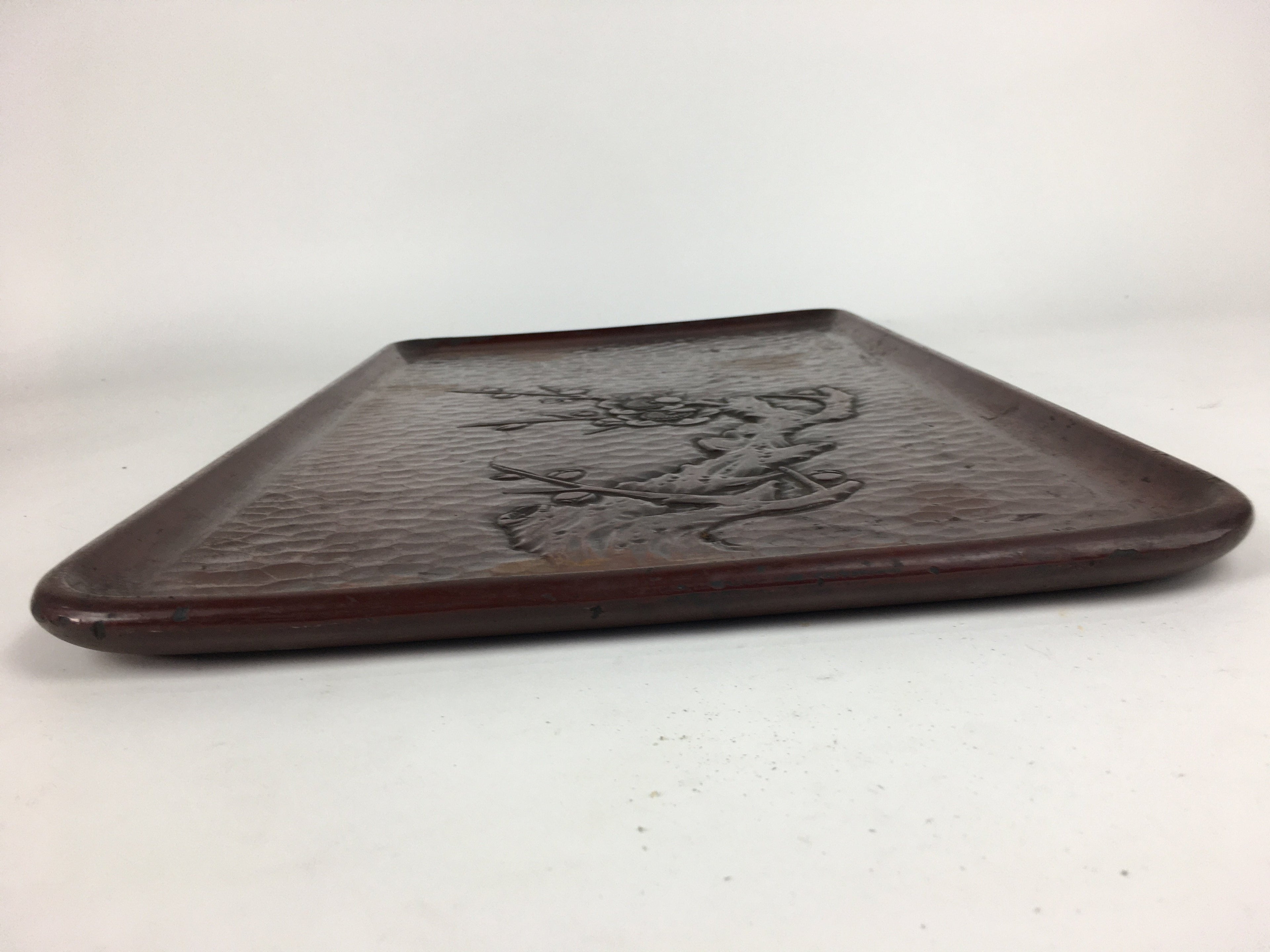 Japanese Wooden Lacquered Tray Obon Vtg Wood Carving Plum Blossom UR519