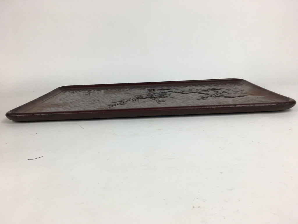 Japanese Wooden Lacquered Tray Obon Vtg Wood Carving Plum Blossom UR519