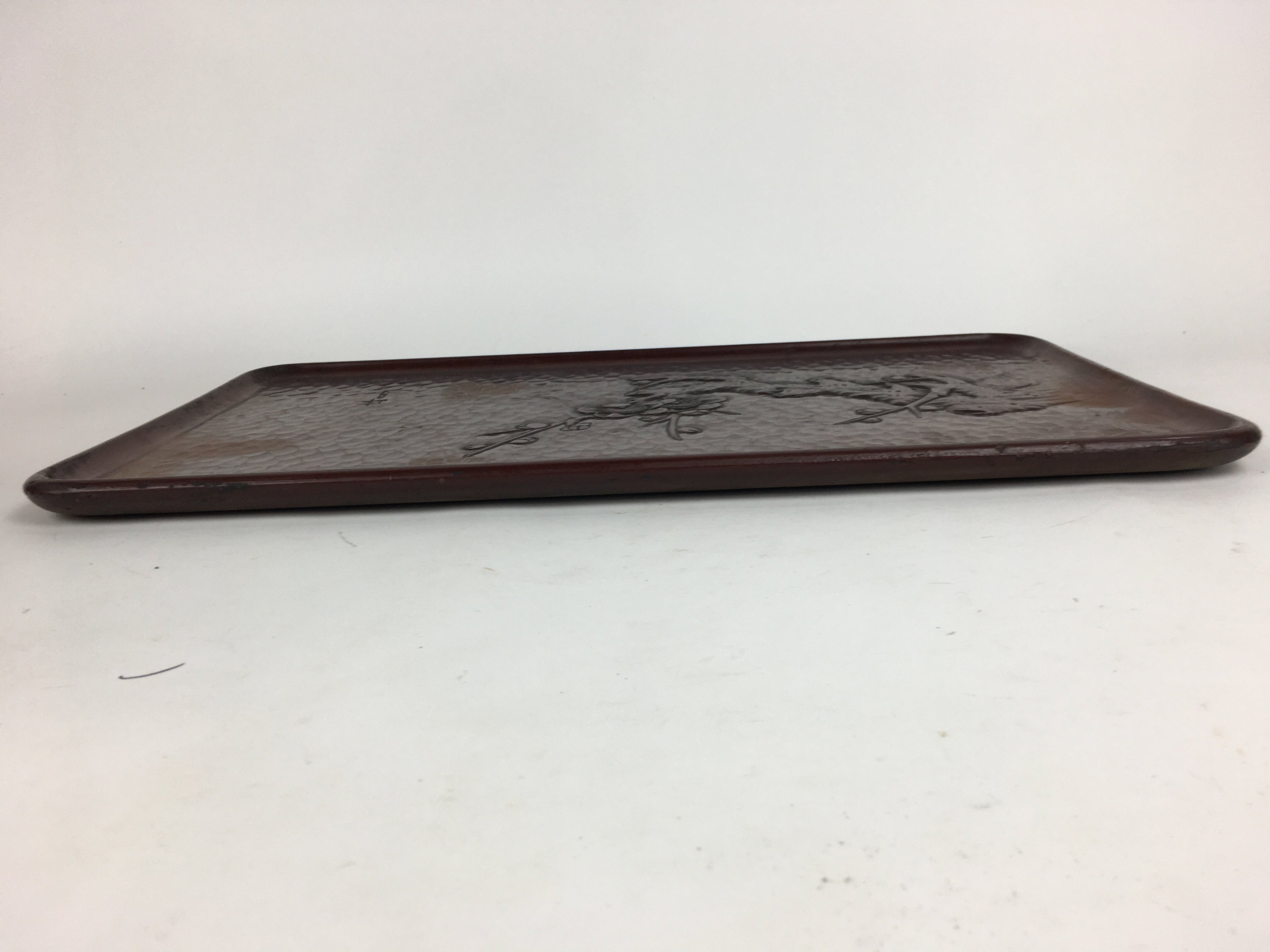 Japanese Wooden Lacquered Tray Obon Vtg Wood Carving Plum Blossom UR519