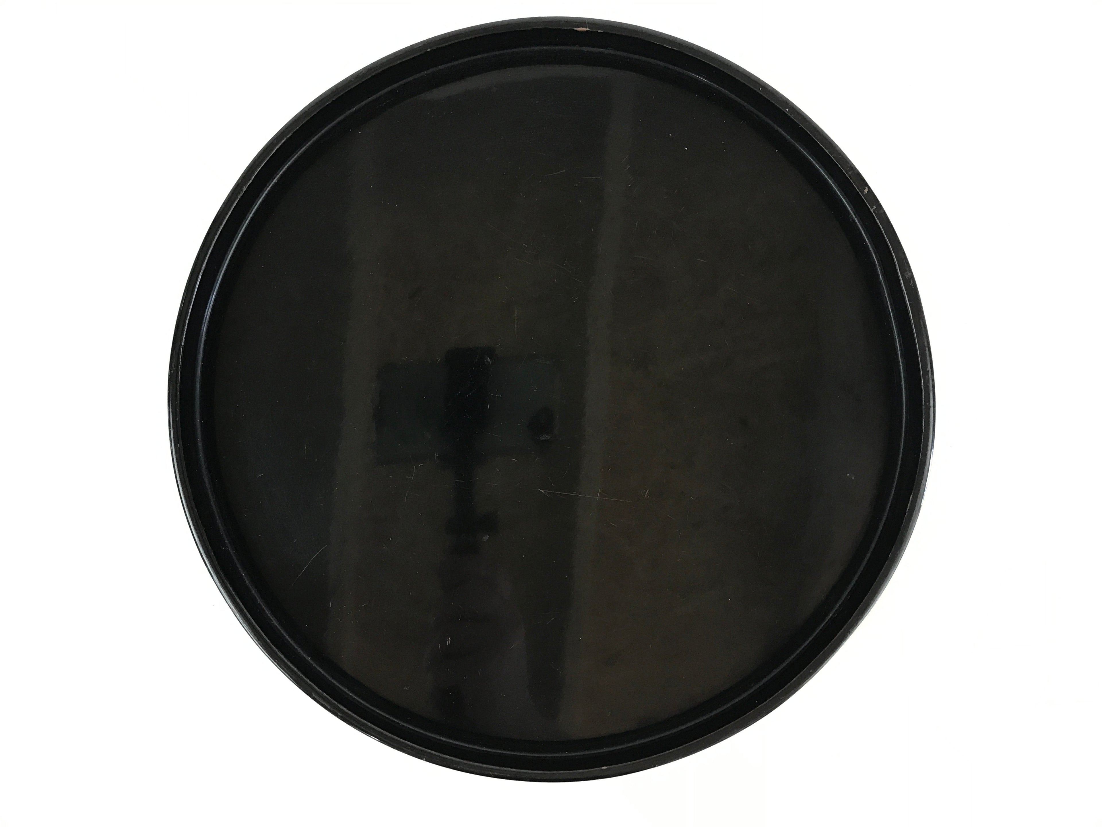 Japanese Wooden Lacquered Tray Round Obon Vtg Nurimono Black UR806