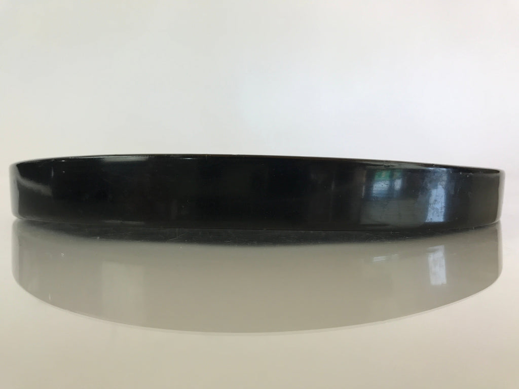 Japanese Wooden Lacquered Tray Round Obon Vtg Nurimono Black UR806