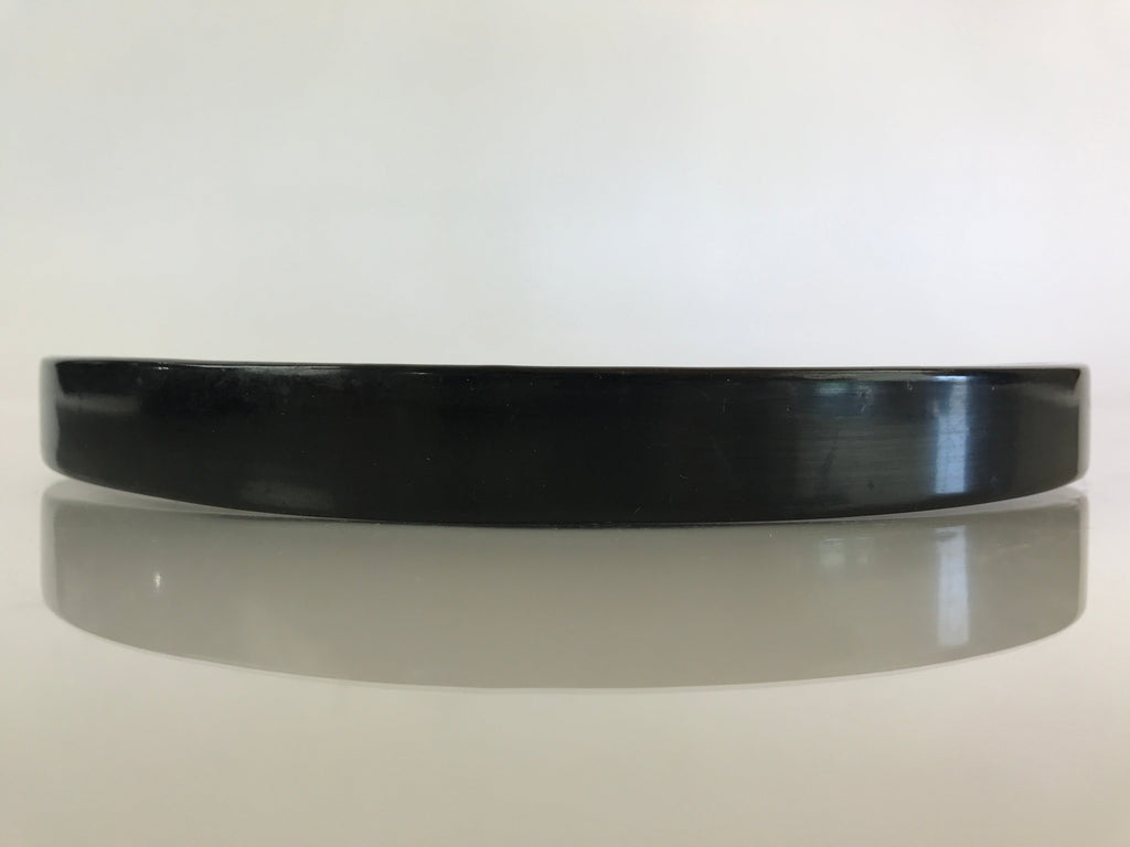 Japanese Wooden Lacquered Tray Round Obon Vtg Nurimono Black UR806