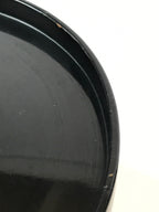 Japanese Wooden Lacquered Tray Round Obon Vtg Nurimono Black UR806