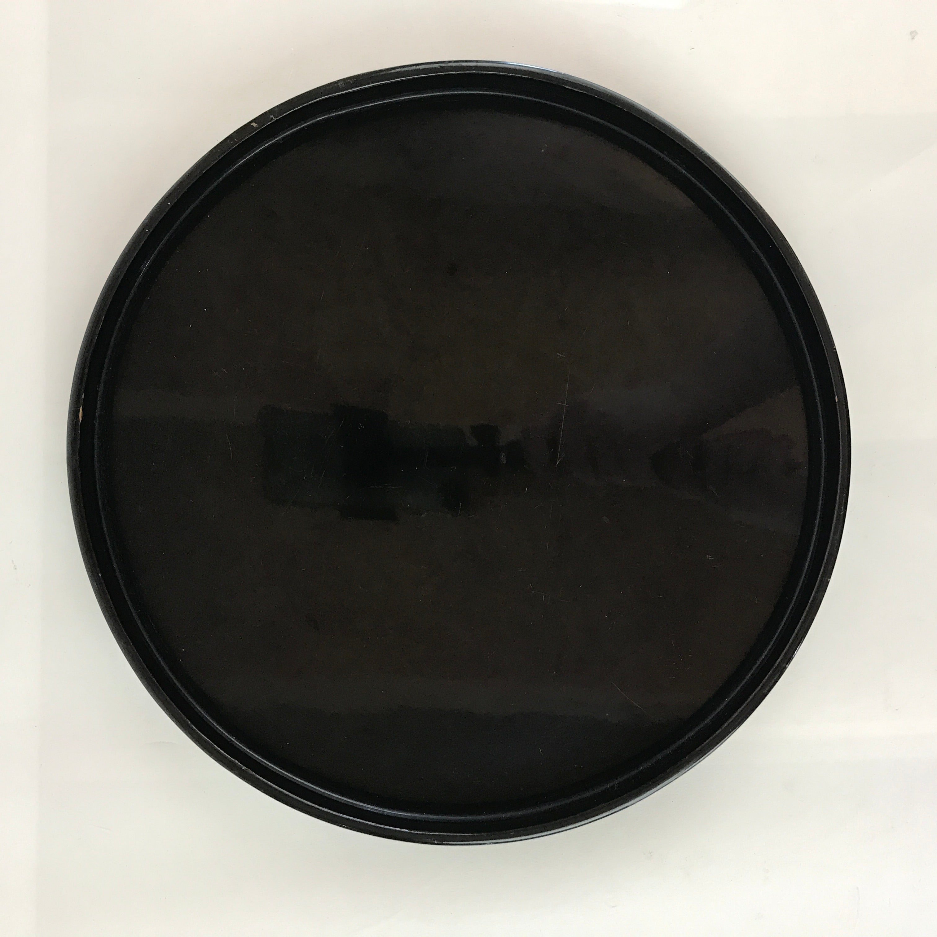 Japanese Wooden Lacquered Tray Round Obon Vtg Nurimono Black UR806