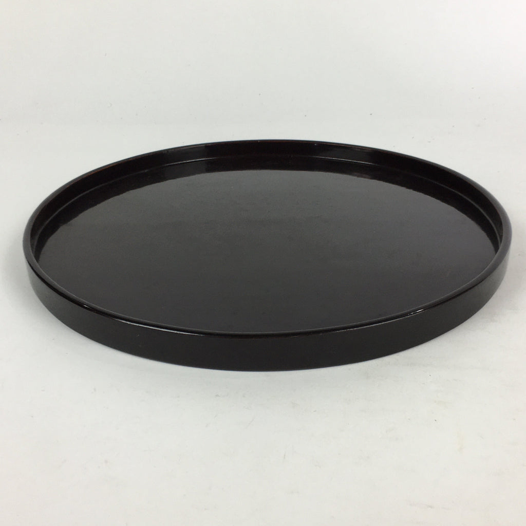 Japanese Wooden Lacquered Tray Round Obon Vtg Nurimono Dark Brown UR788