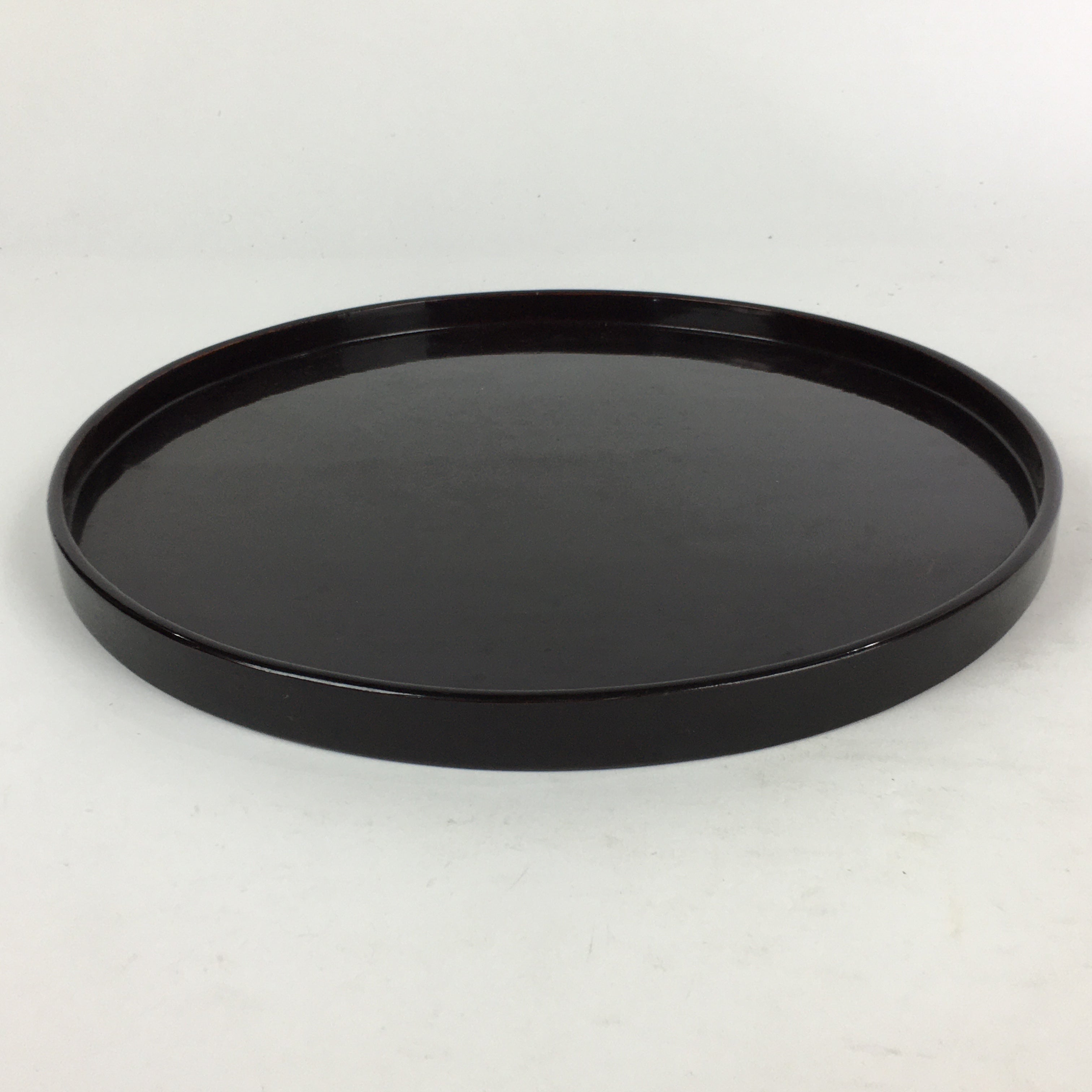Japanese Wooden Lacquered Tray Round Obon Vtg Nurimono Dark Brown UR788