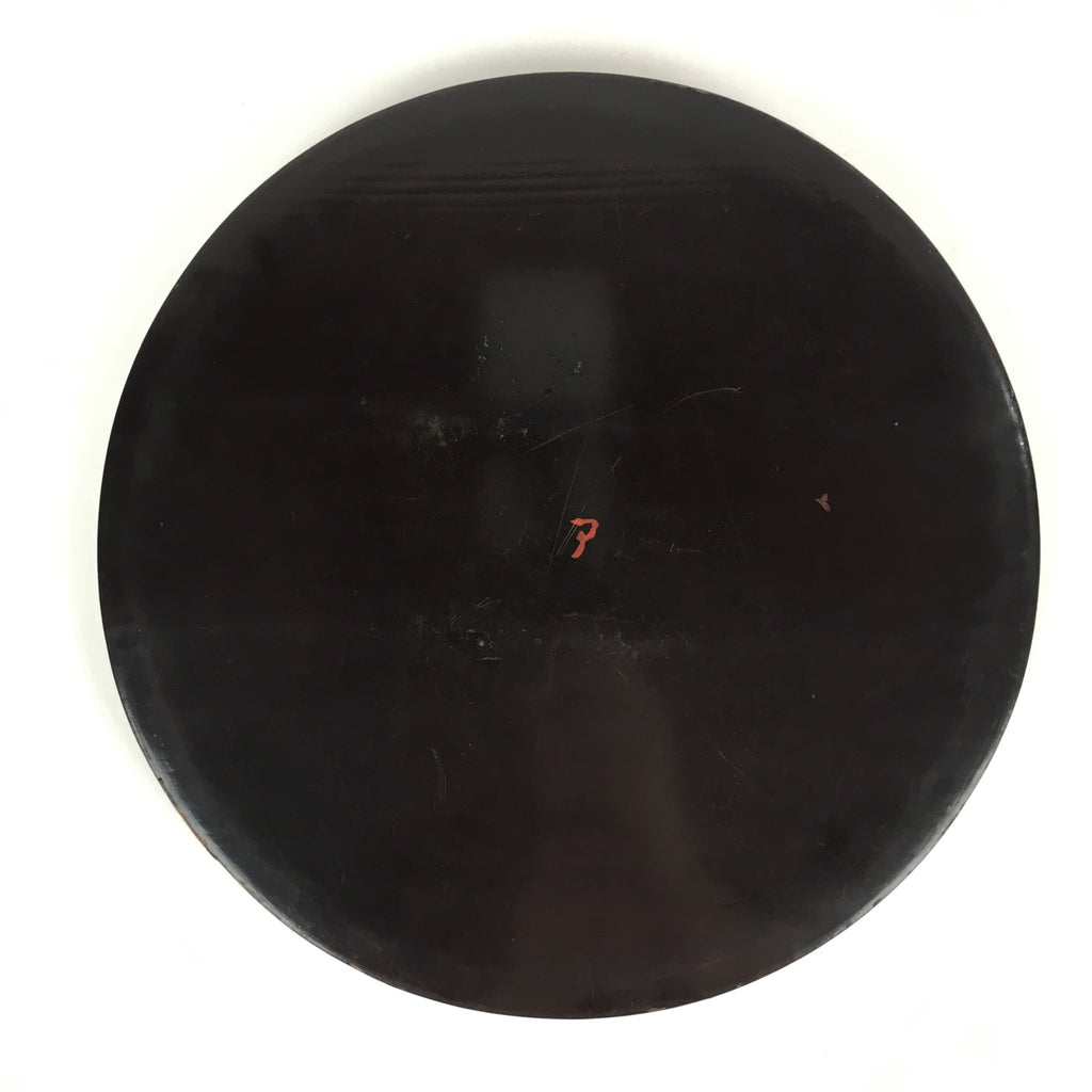 Japanese Wooden Lacquered Tray Round Obon Vtg Nurimono Dark Brown UR788