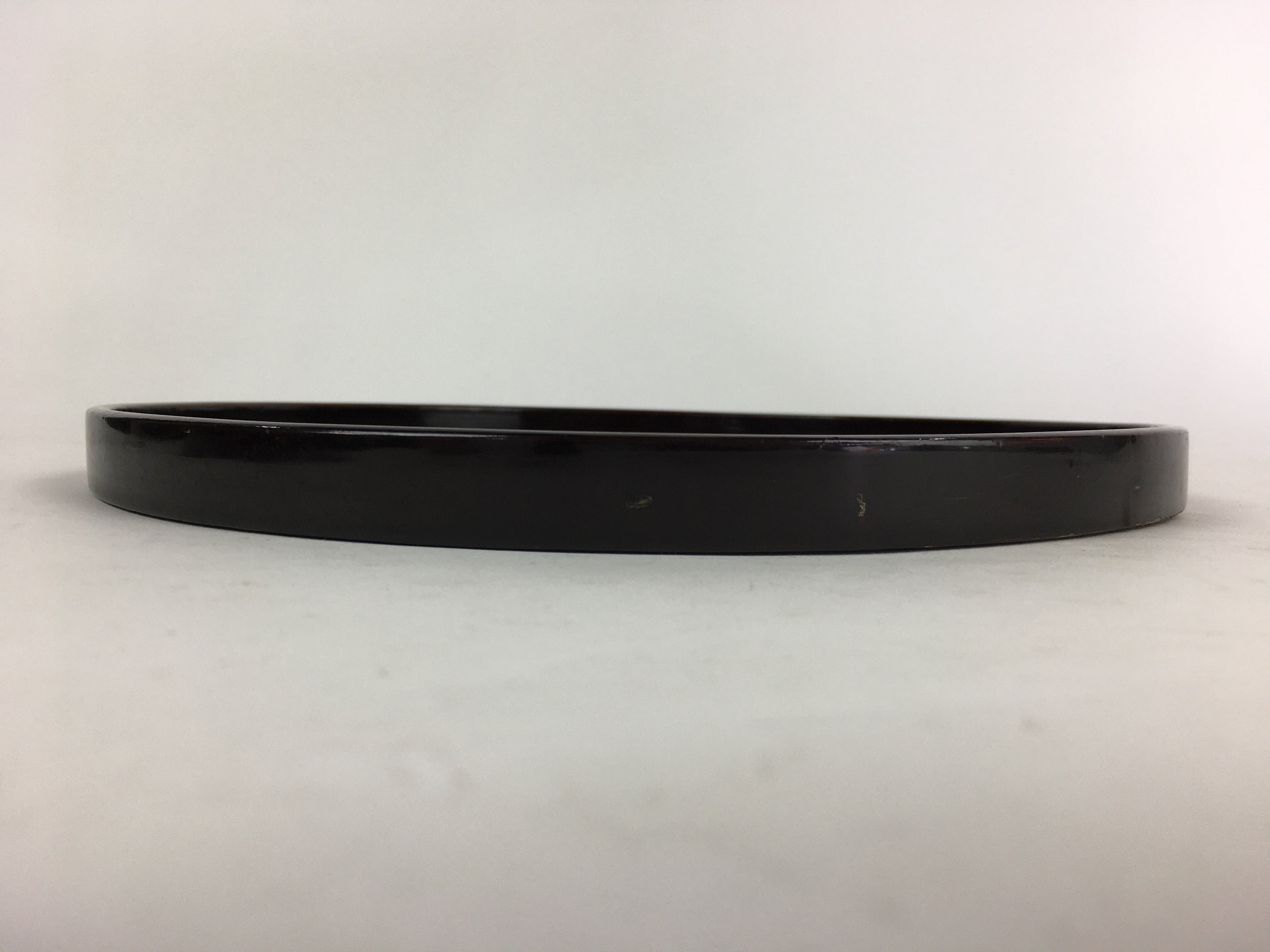 Japanese Wooden Lacquered Tray Round Obon Vtg Nurimono Dark Brown UR788