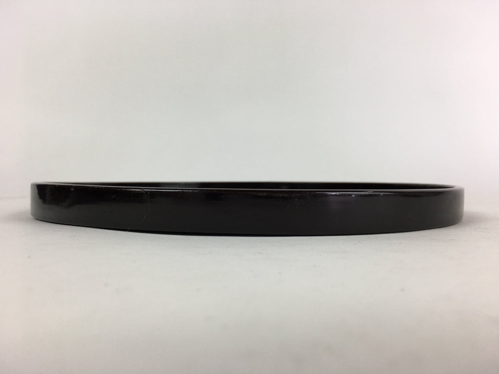 Japanese Wooden Lacquered Tray Round Obon Vtg Nurimono Dark Brown UR788