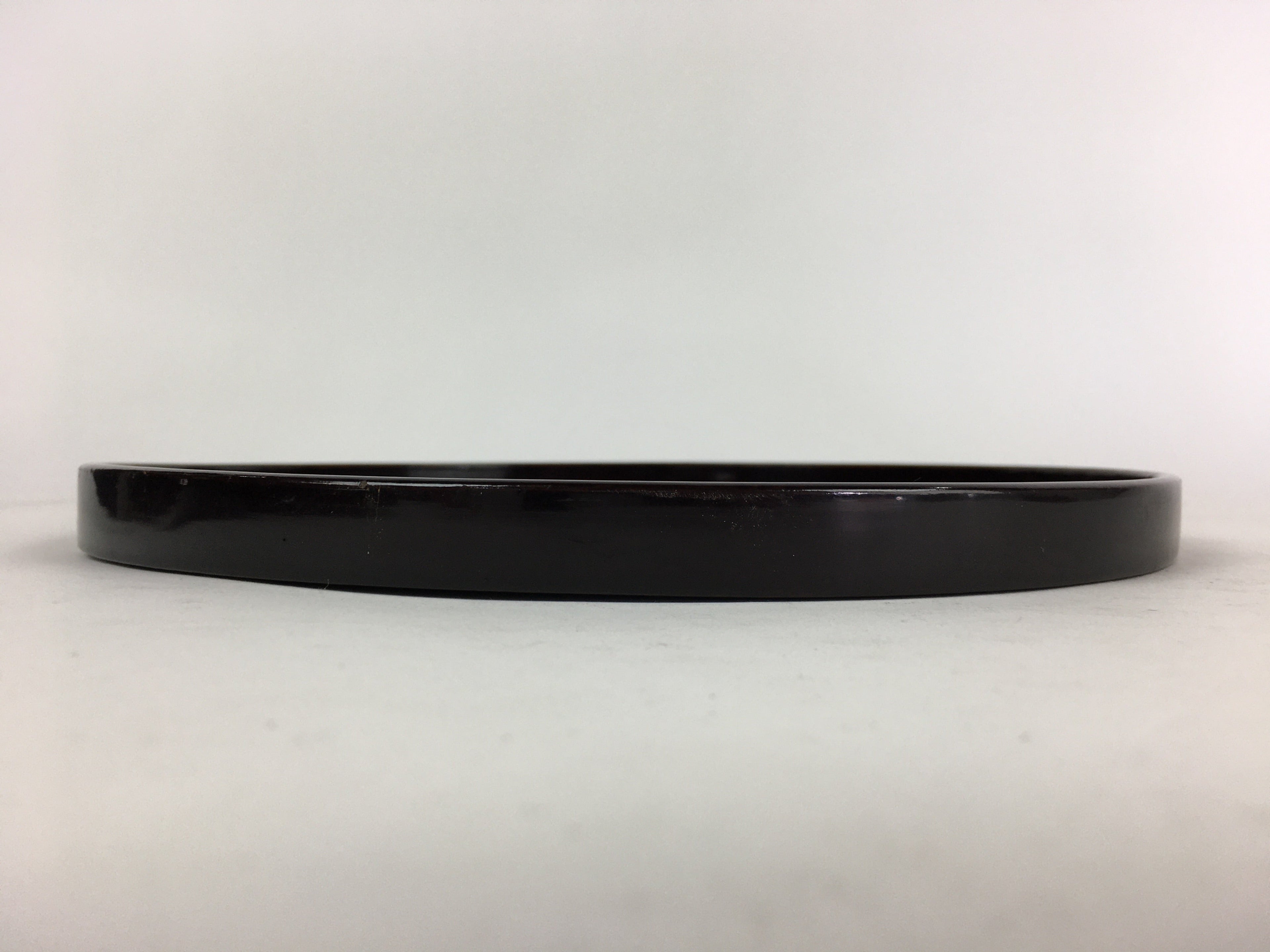 Japanese Wooden Lacquered Tray Round Obon Vtg Nurimono Dark Brown UR788