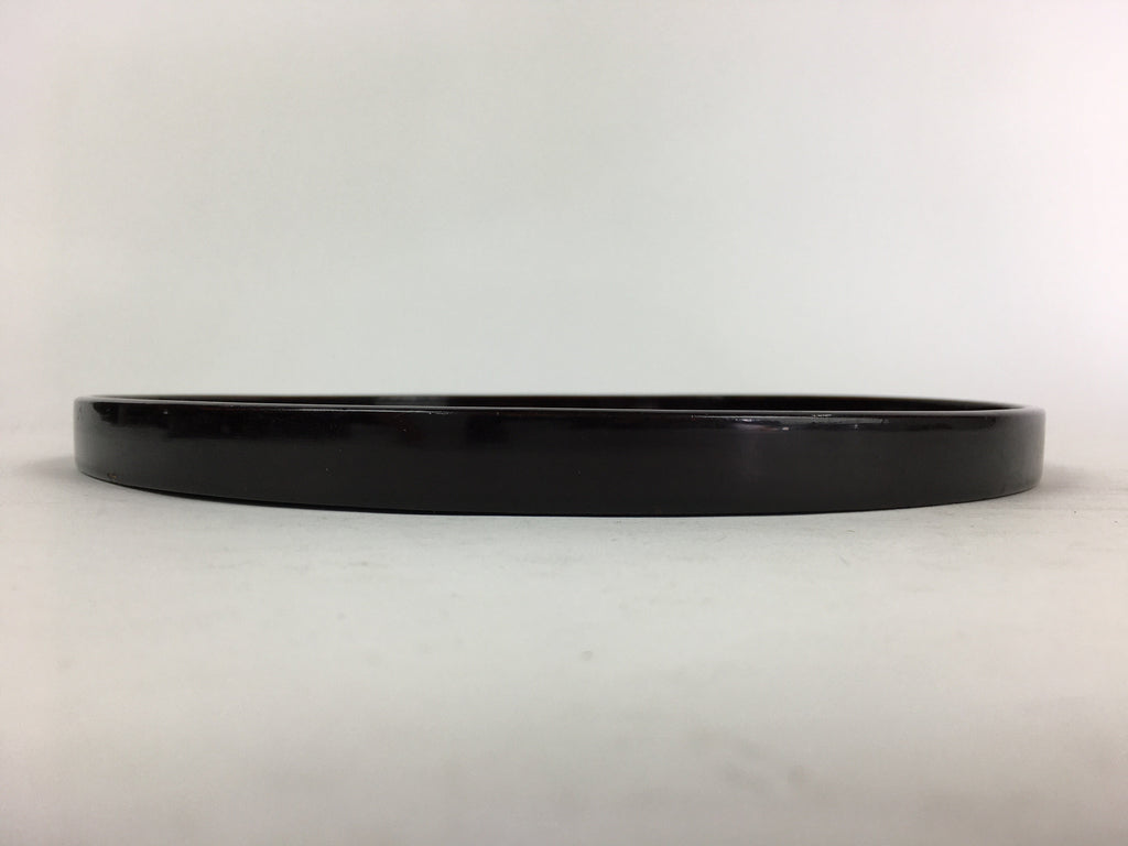 Japanese Wooden Lacquered Tray Round Obon Vtg Nurimono Dark Brown UR788