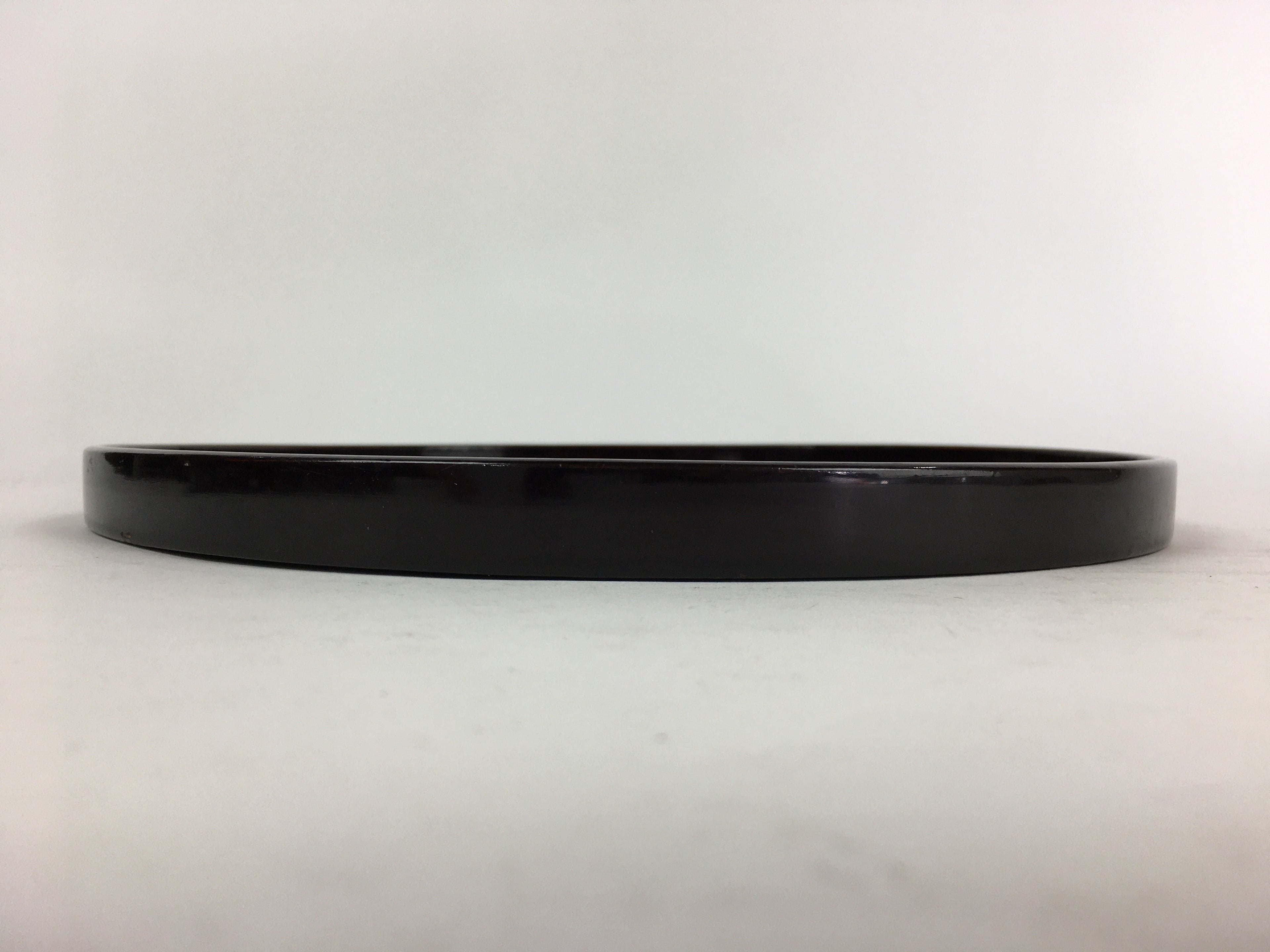 Japanese Wooden Lacquered Tray Round Obon Vtg Nurimono Dark Brown UR788