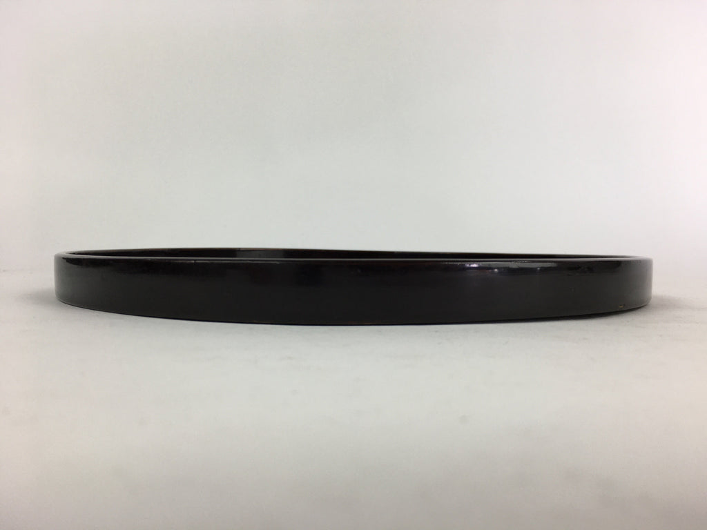 Japanese Wooden Lacquered Tray Round Obon Vtg Nurimono Dark Brown UR788