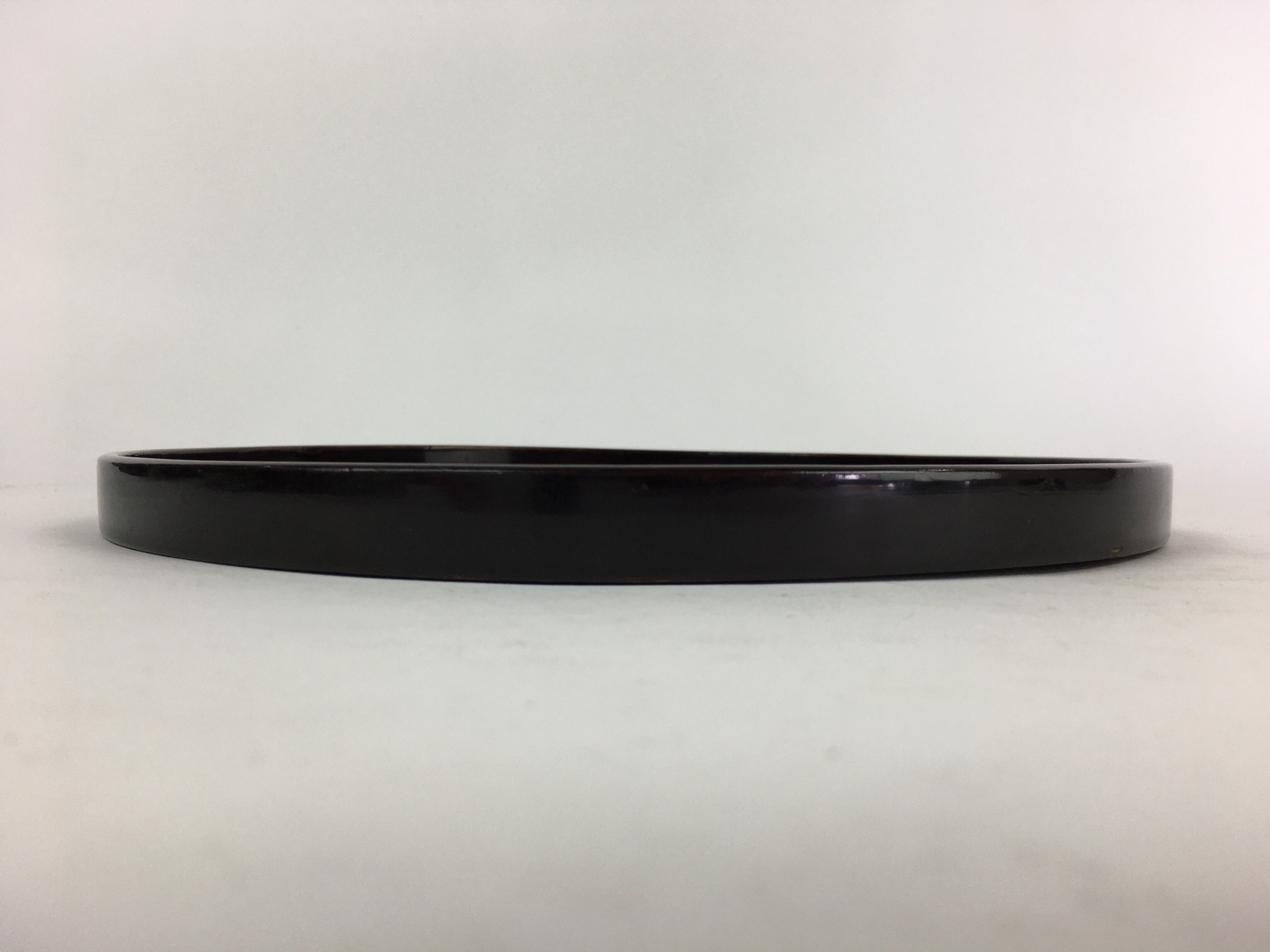 Japanese Wooden Lacquered Tray Round Obon Vtg Nurimono Dark Brown UR788