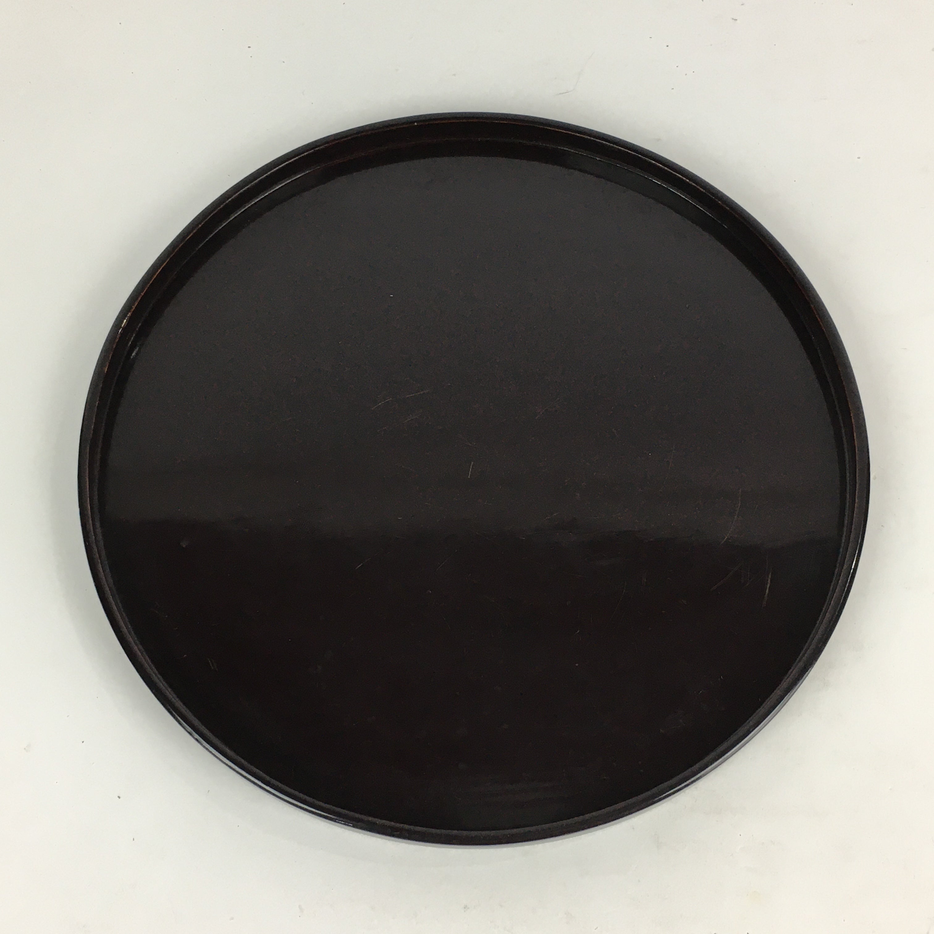 Japanese Wooden Lacquered Tray Round Obon Vtg Nurimono Dark Brown UR788