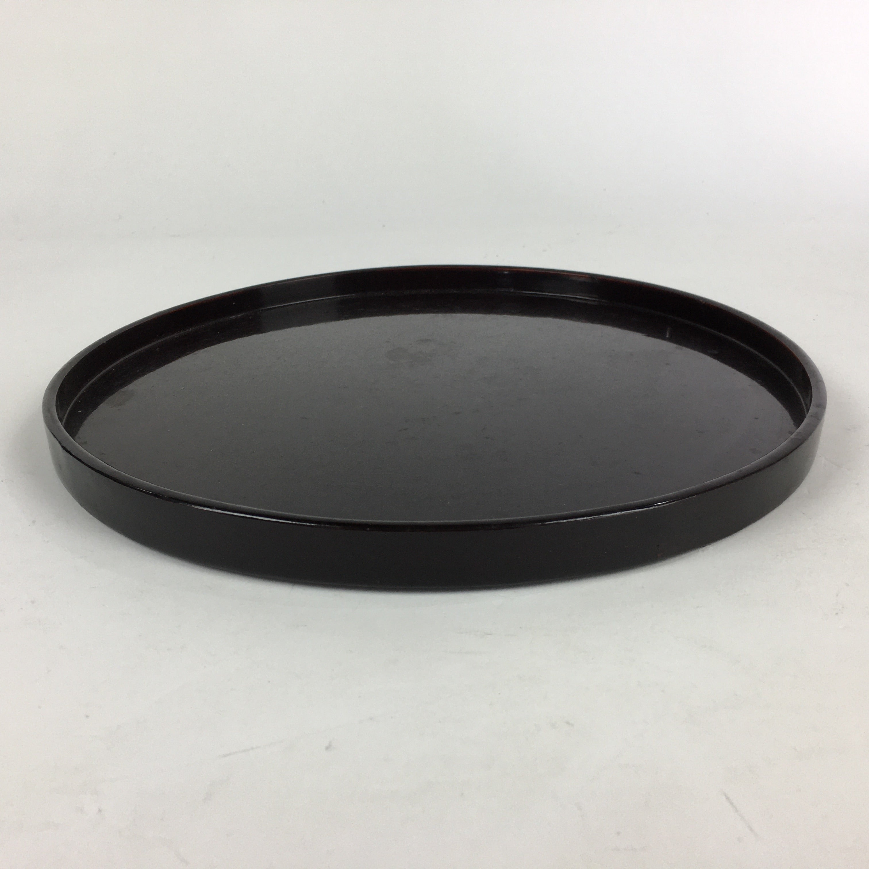 Japanese Wooden Lacquered Tray Round Obon Vtg Nurimono Dark Brown UR789
