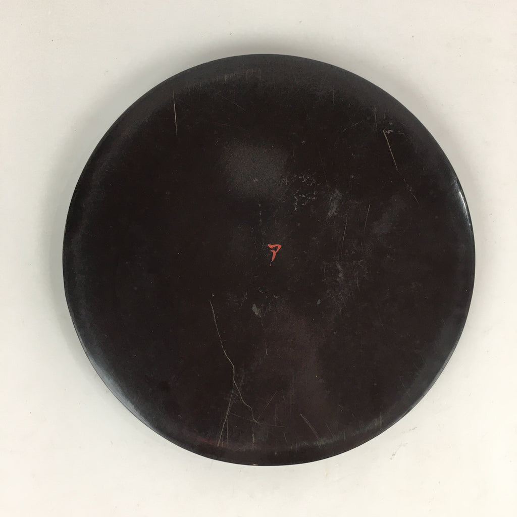 Japanese Wooden Lacquered Tray Round Obon Vtg Nurimono Dark Brown UR789
