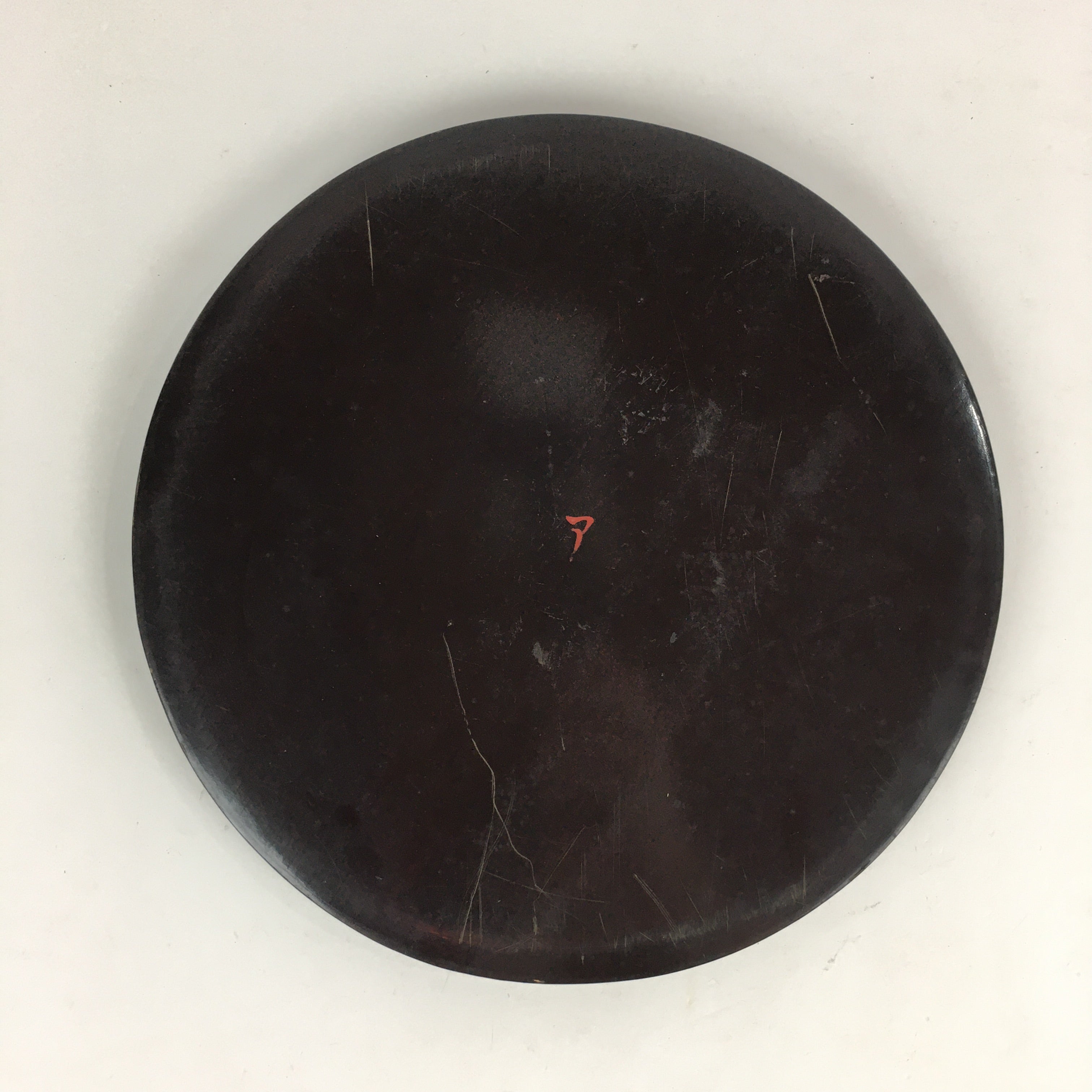 Japanese Wooden Lacquered Tray Round Obon Vtg Nurimono Dark Brown UR789