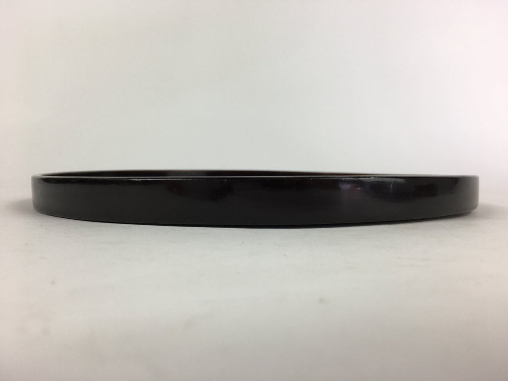 Japanese Wooden Lacquered Tray Round Obon Vtg Nurimono Dark Brown UR789
