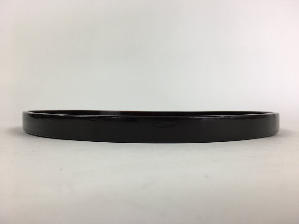 Japanese Wooden Lacquered Tray Round Obon Vtg Nurimono Dark Brown UR789