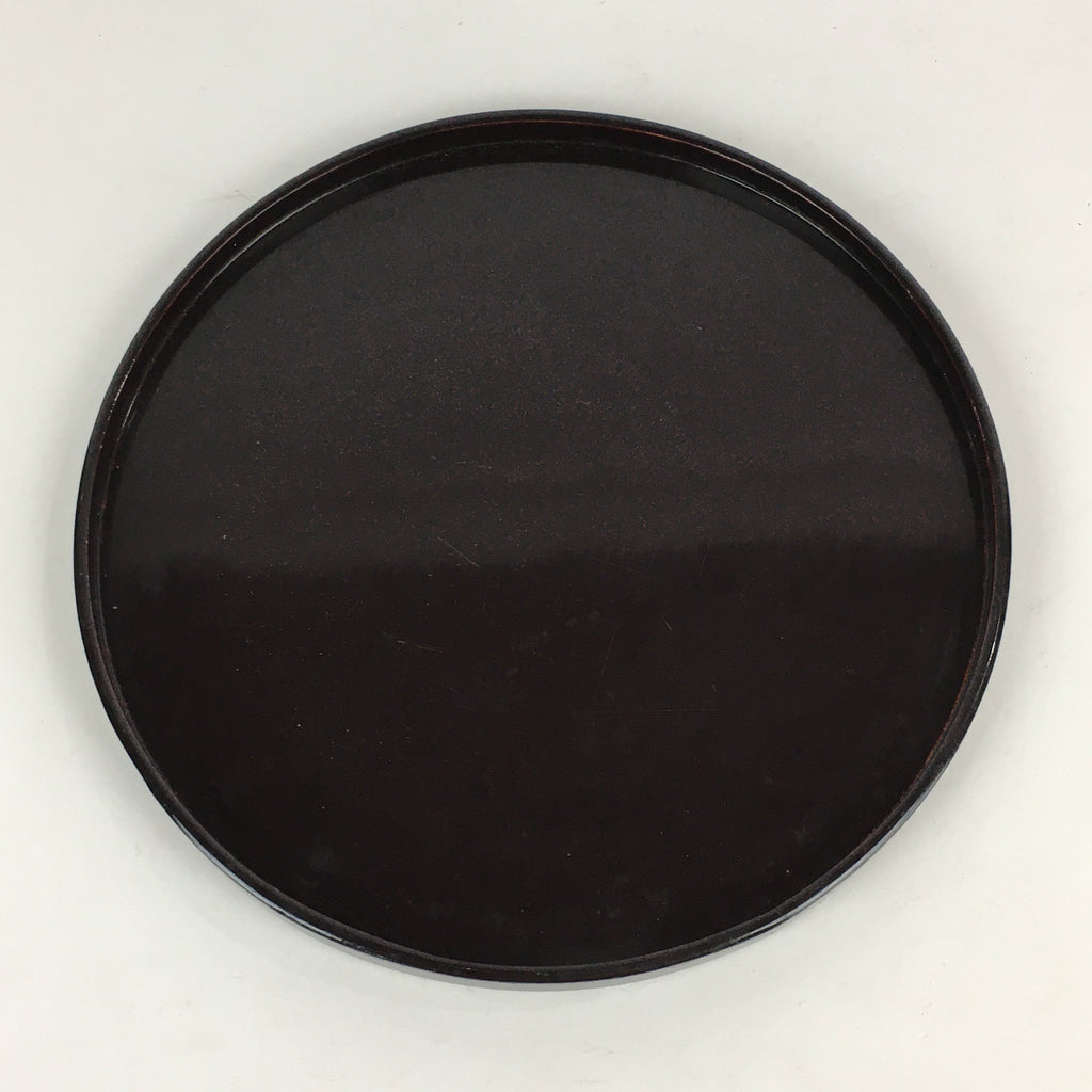Japanese Wooden Lacquered Tray Round Obon Vtg Nurimono Dark Brown UR789