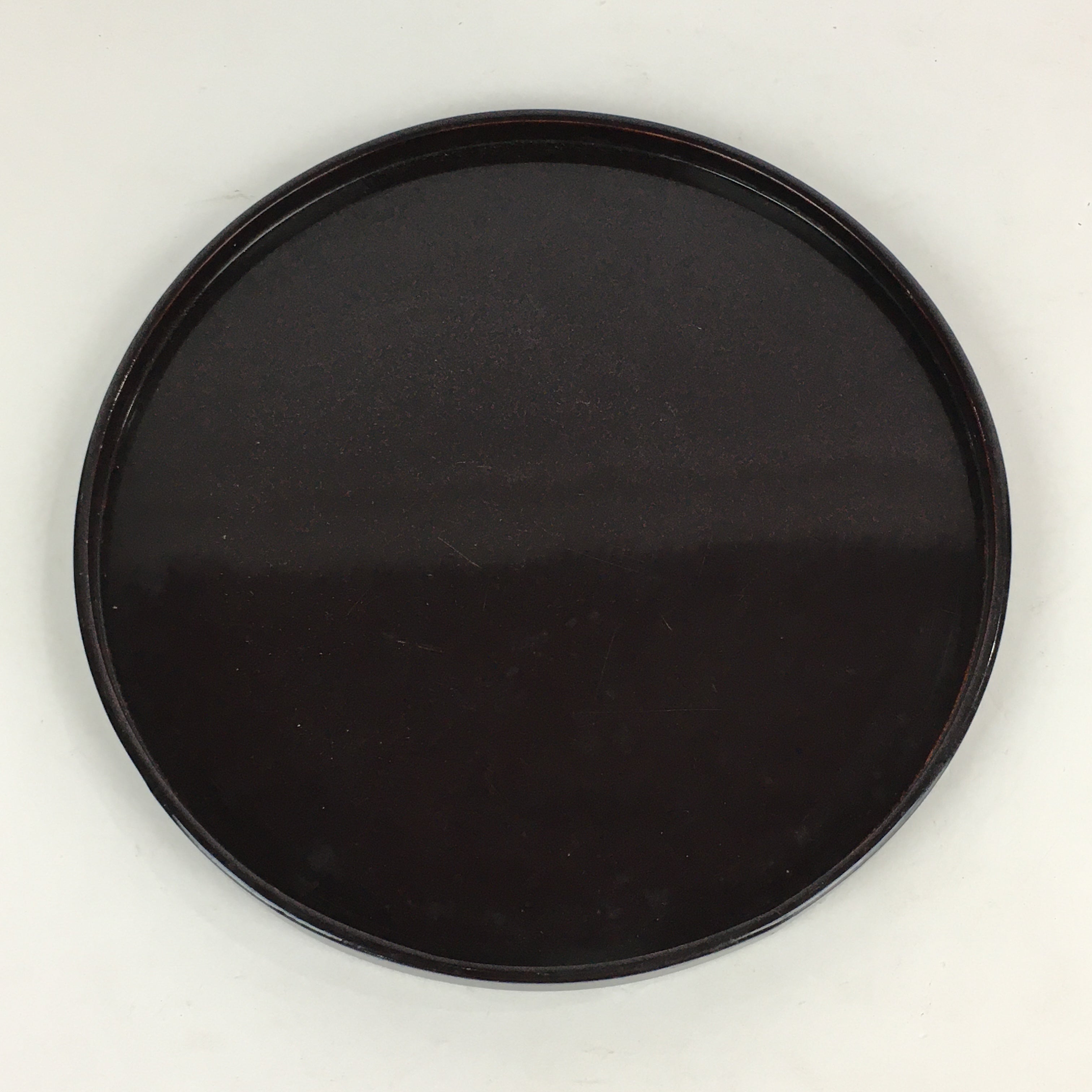 Japanese Wooden Lacquered Tray Round Obon Vtg Nurimono Dark Brown UR789