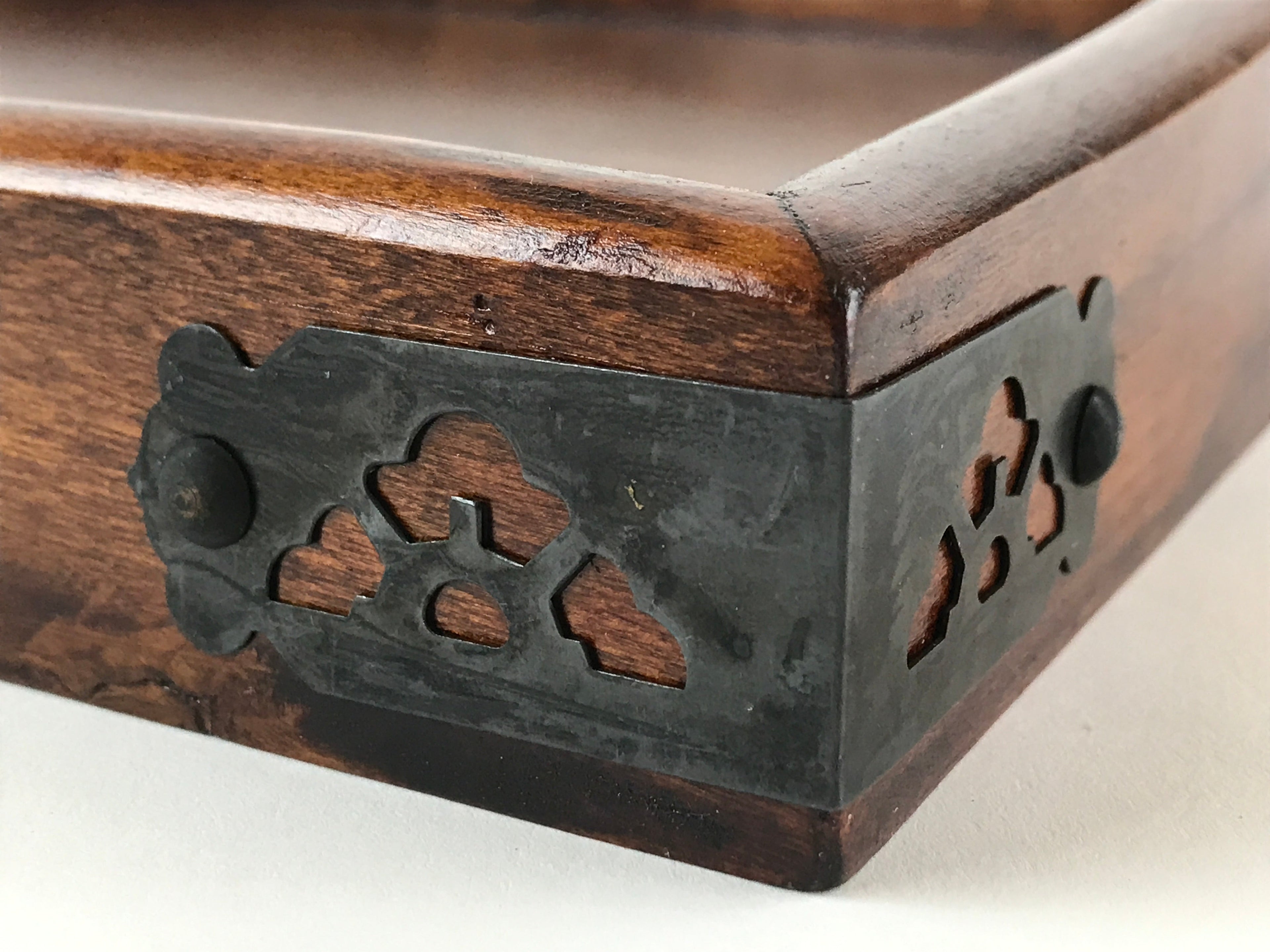 Japanese Wooden Lacquered Tray Vtg Nurimono Obon Rectangle Brown UR813