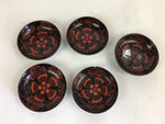 Japanese Wooden Lacquerware 5pc Plates Vtg Round Hand Drawn Black UR671