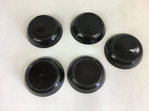 Japanese Wooden Lacquerware 5pc Plates Vtg Round Hand Drawn Black UR671