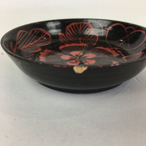 Japanese Wooden Lacquerware 5pc Plates Vtg Round Hand Drawn Black UR671