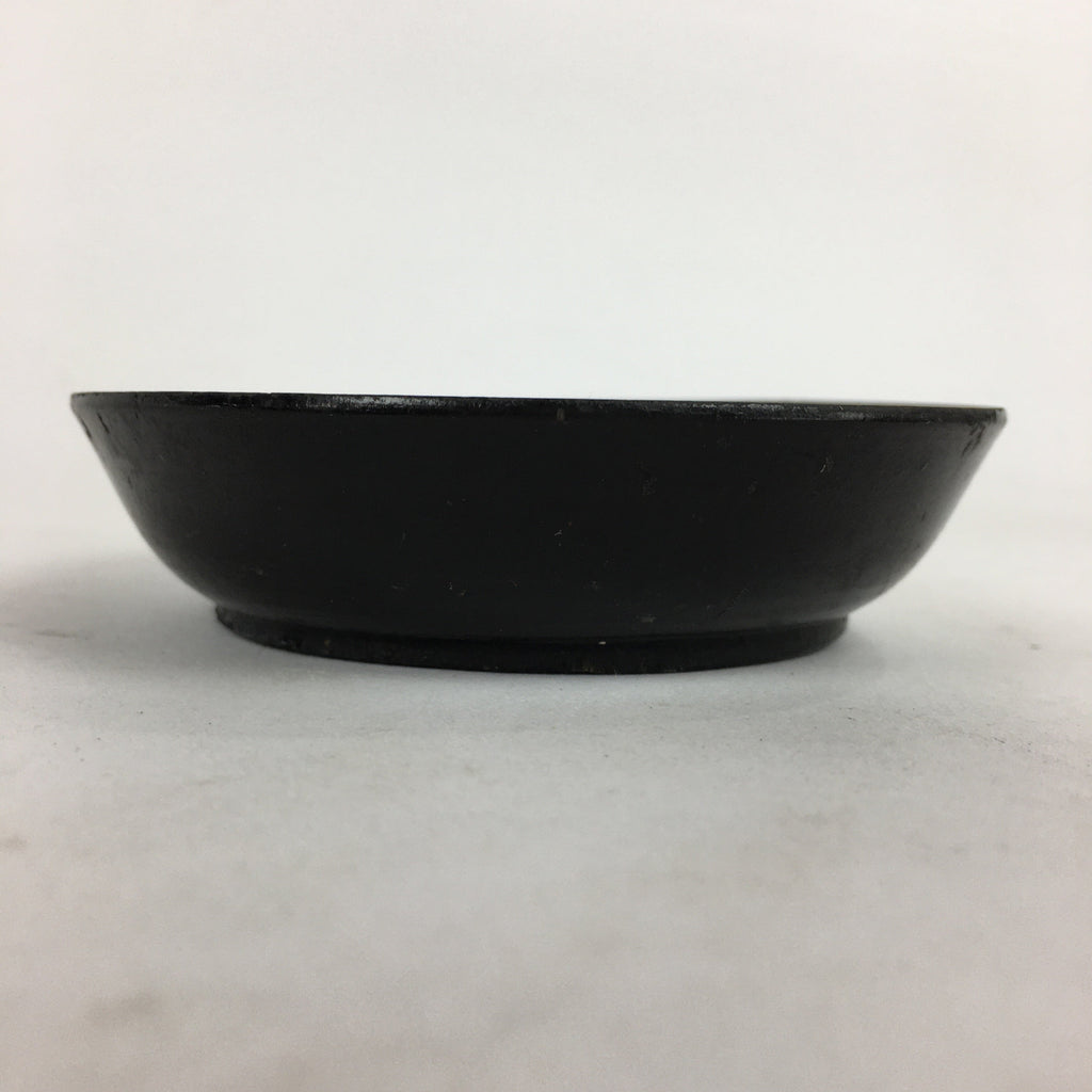 Japanese Wooden Lacquerware 5pc Plates Vtg Round Hand Drawn Black UR671