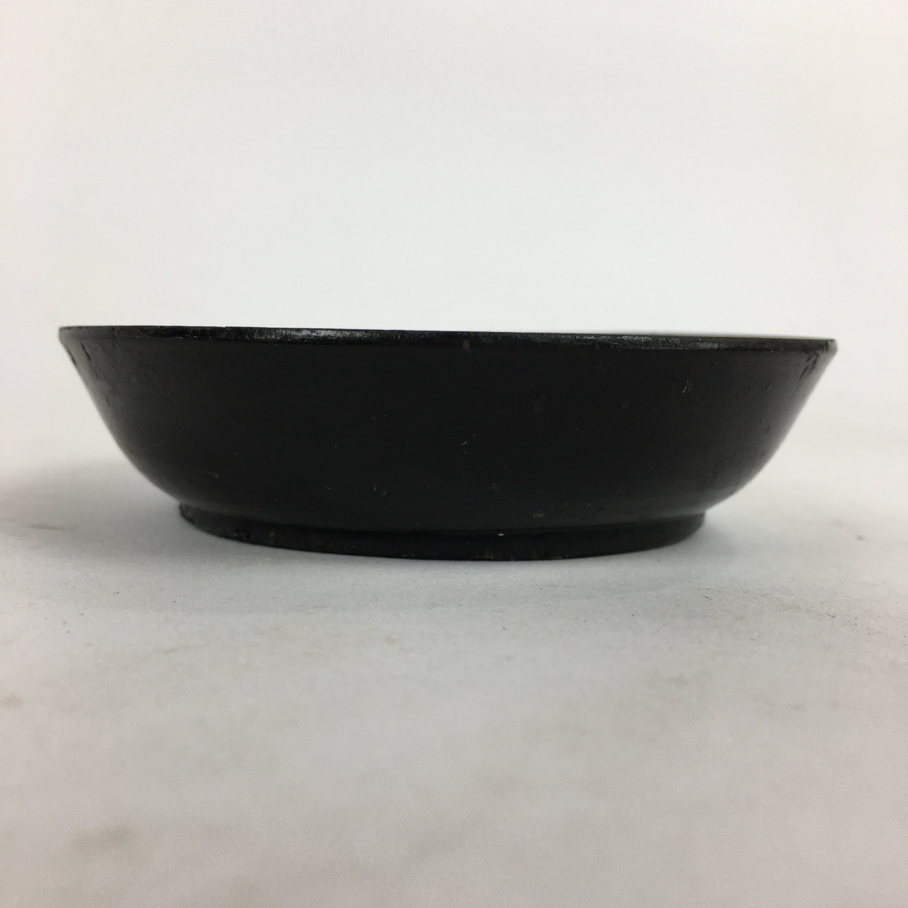 Japanese Wooden Lacquerware 5pc Plates Vtg Round Hand Drawn Black UR671