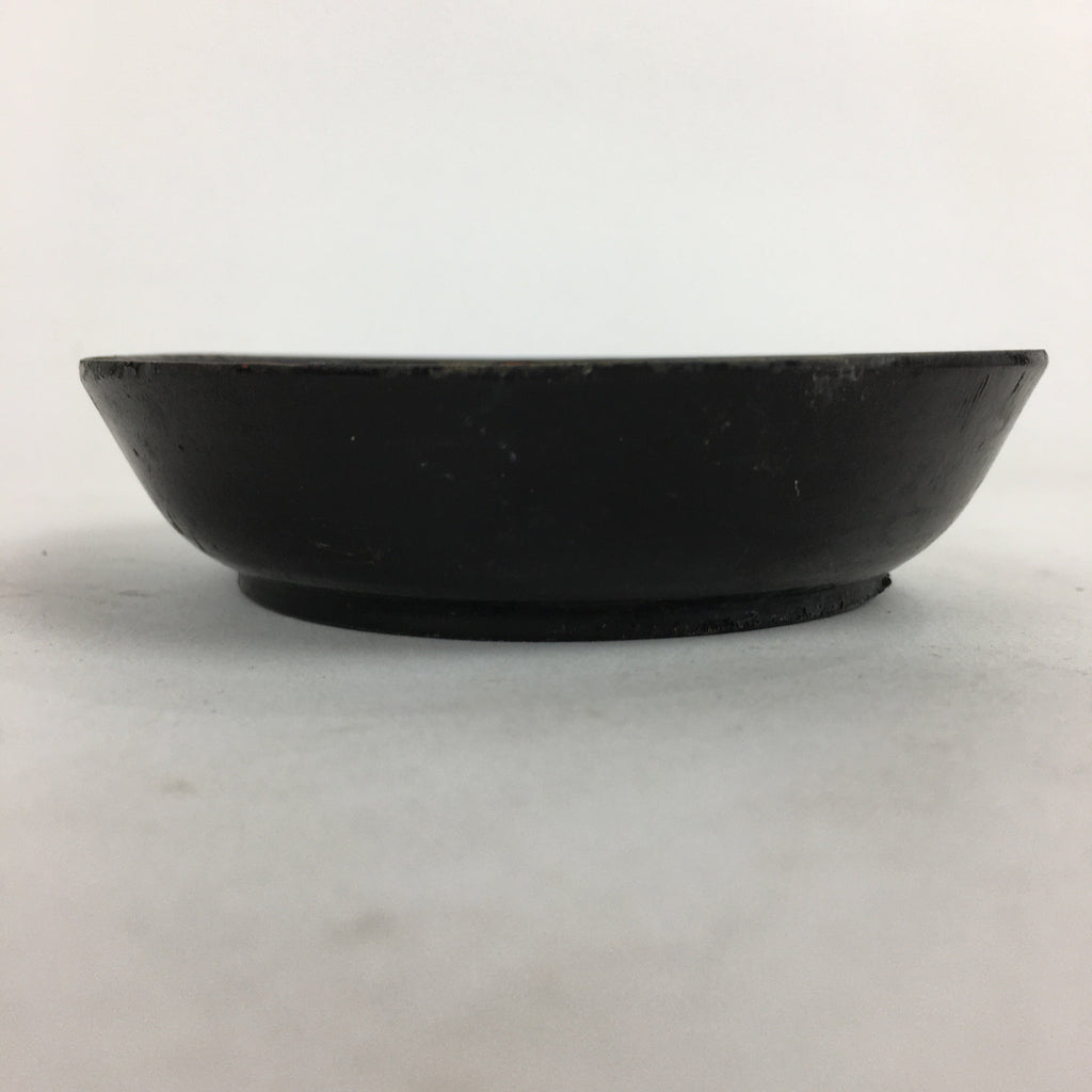 Japanese Wooden Lacquerware 5pc Plates Vtg Round Hand Drawn Black UR671