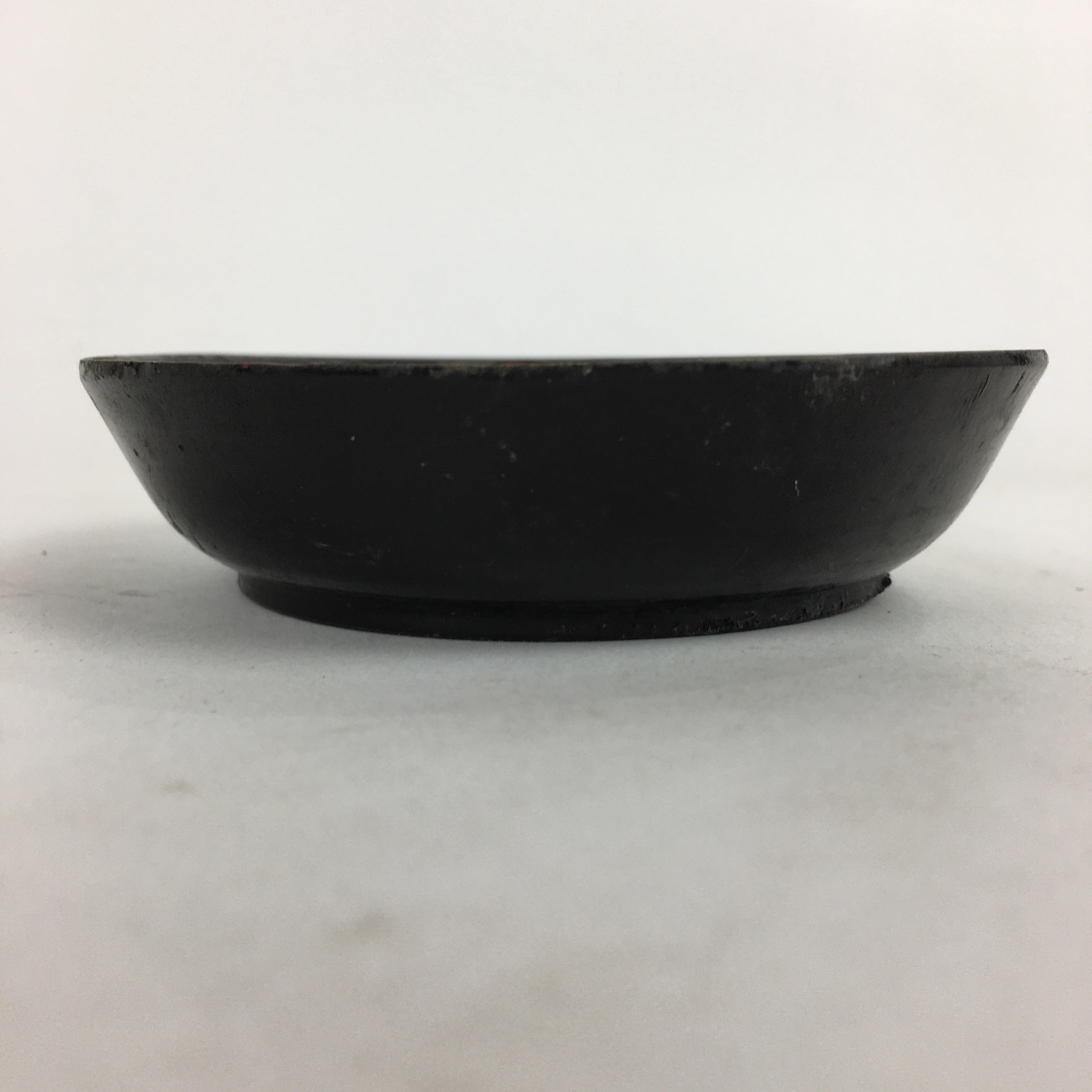 Japanese Wooden Lacquerware 5pc Plates Vtg Round Hand Drawn Black UR671