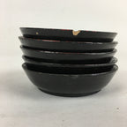 Japanese Wooden Lacquerware 5pc Plates Vtg Round Hand Drawn Black UR671