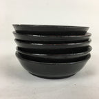 Japanese Wooden Lacquerware 5pc Plates Vtg Round Hand Drawn Black UR671