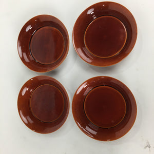 Japanese Wooden Lacquerware 5pc Plates Vtg Round Shunkei-Nuri Brown UR593