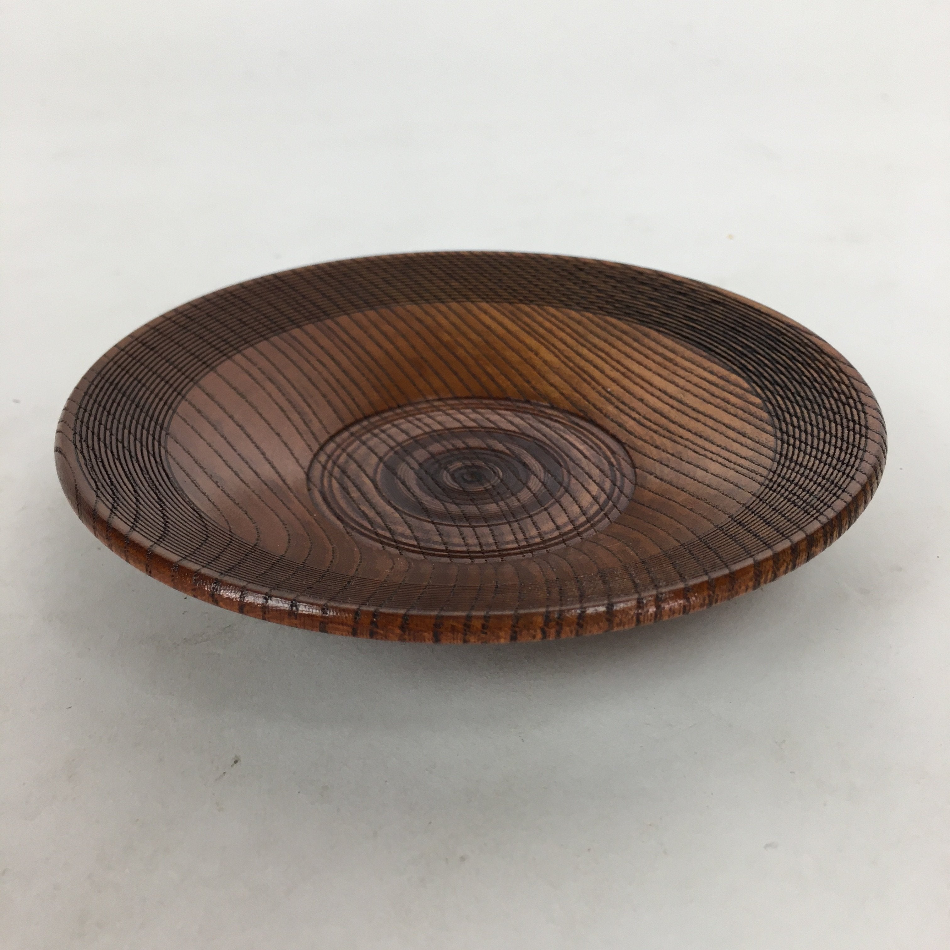 Japanese Wooden Lacquerware Drink Saucer Or Plate Vtg Coaster Round Brown QT132