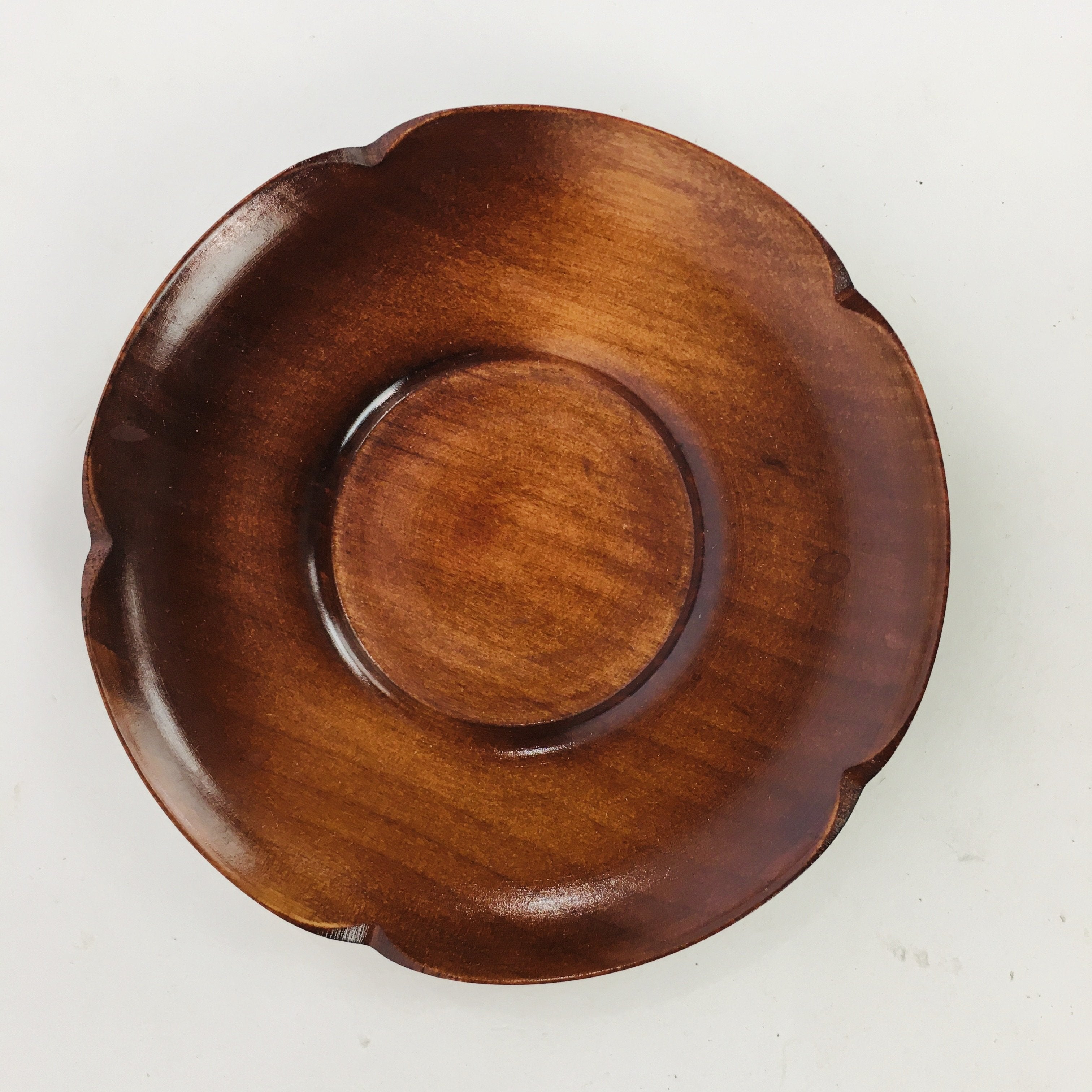 Japanese Wooden Lacquerware Drink Saucer Vtg Coaster Flower Shape Brown QT120