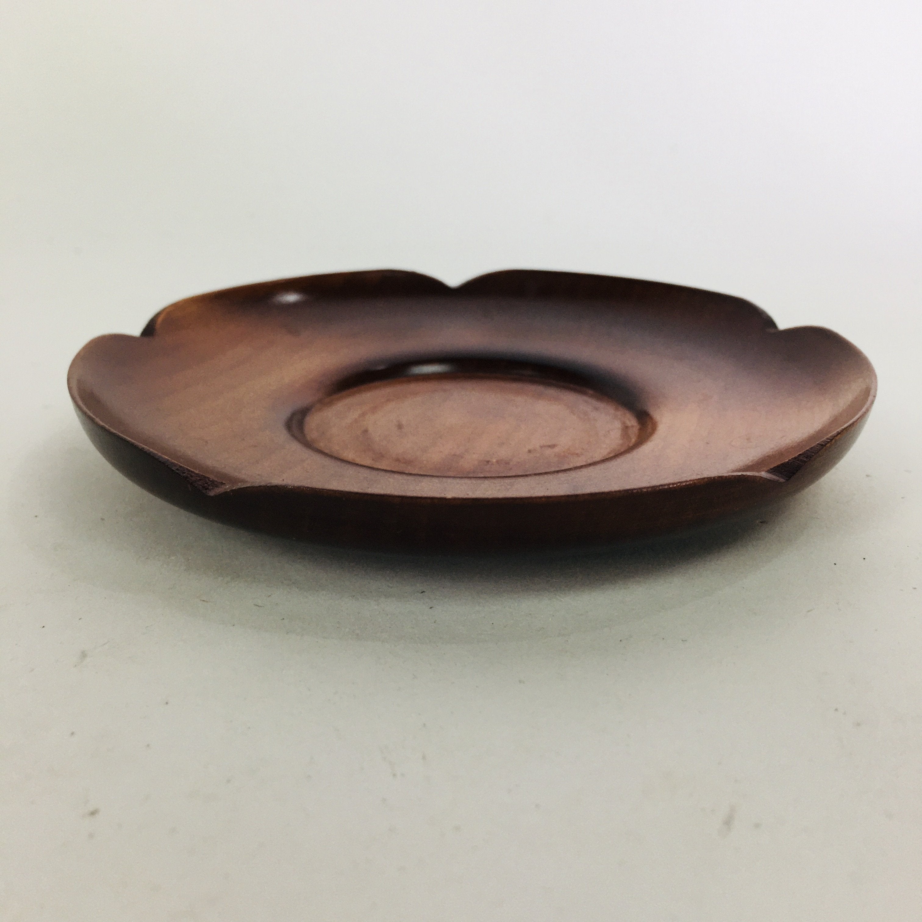 Japanese Wooden Lacquerware Drink Saucer Vtg Coaster Flower Shape Brown QT120