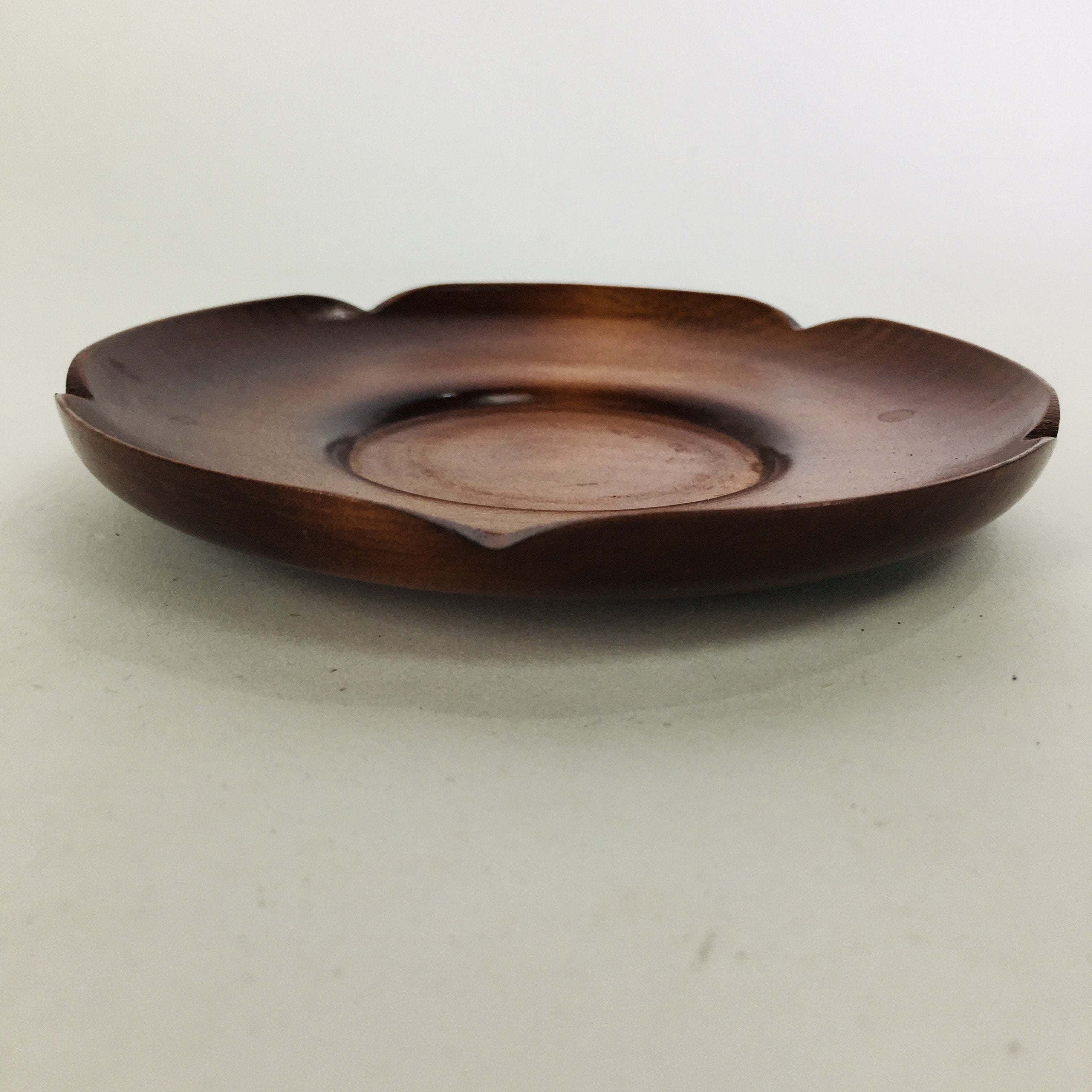 Japanese Wooden Lacquerware Drink Saucer Vtg Coaster Flower Shape Brown QT120