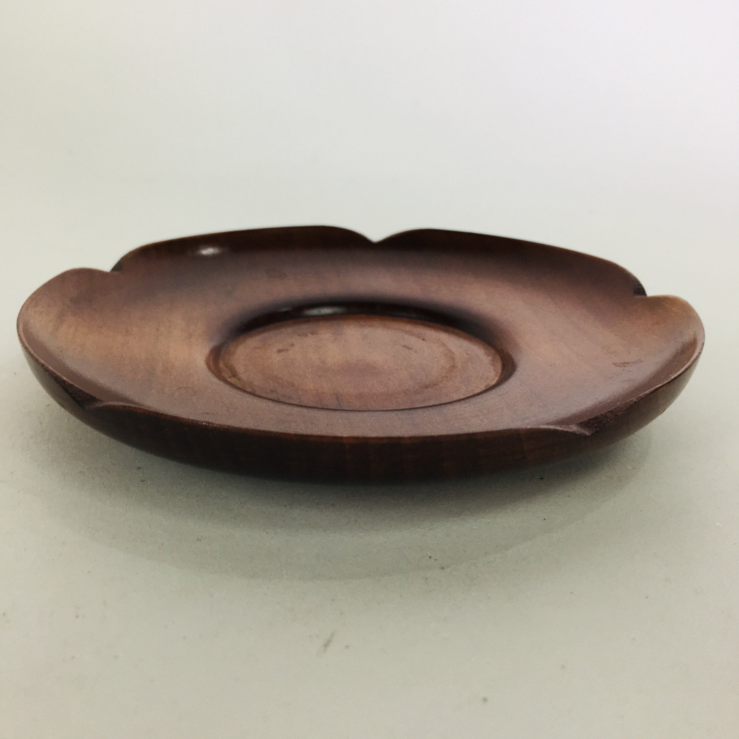 Japanese Wooden Lacquerware Drink Saucer Vtg Coaster Flower Shape Brown QT120