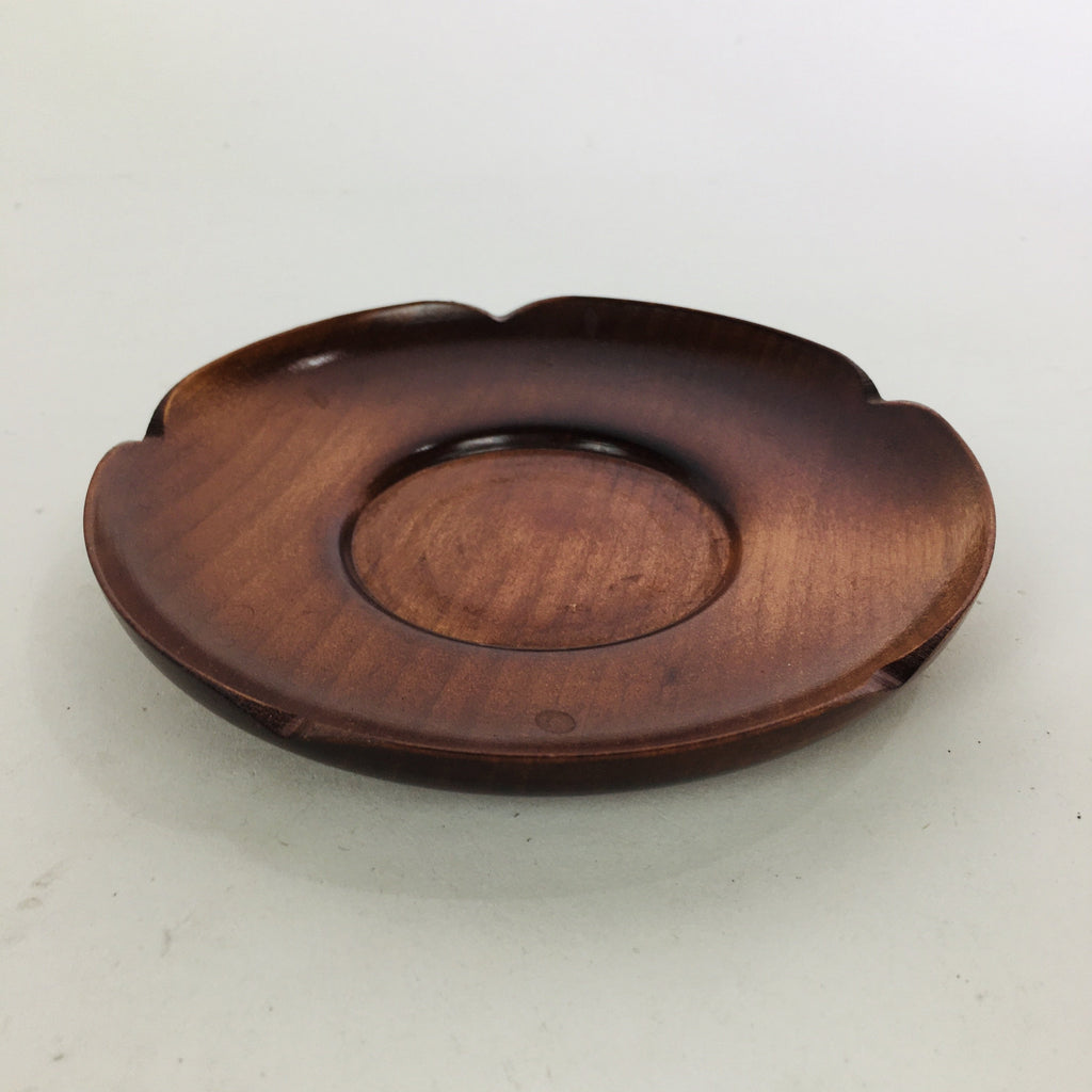 Japanese Wooden Lacquerware Drink Saucer Vtg Coaster Flower Shape Brown QT120